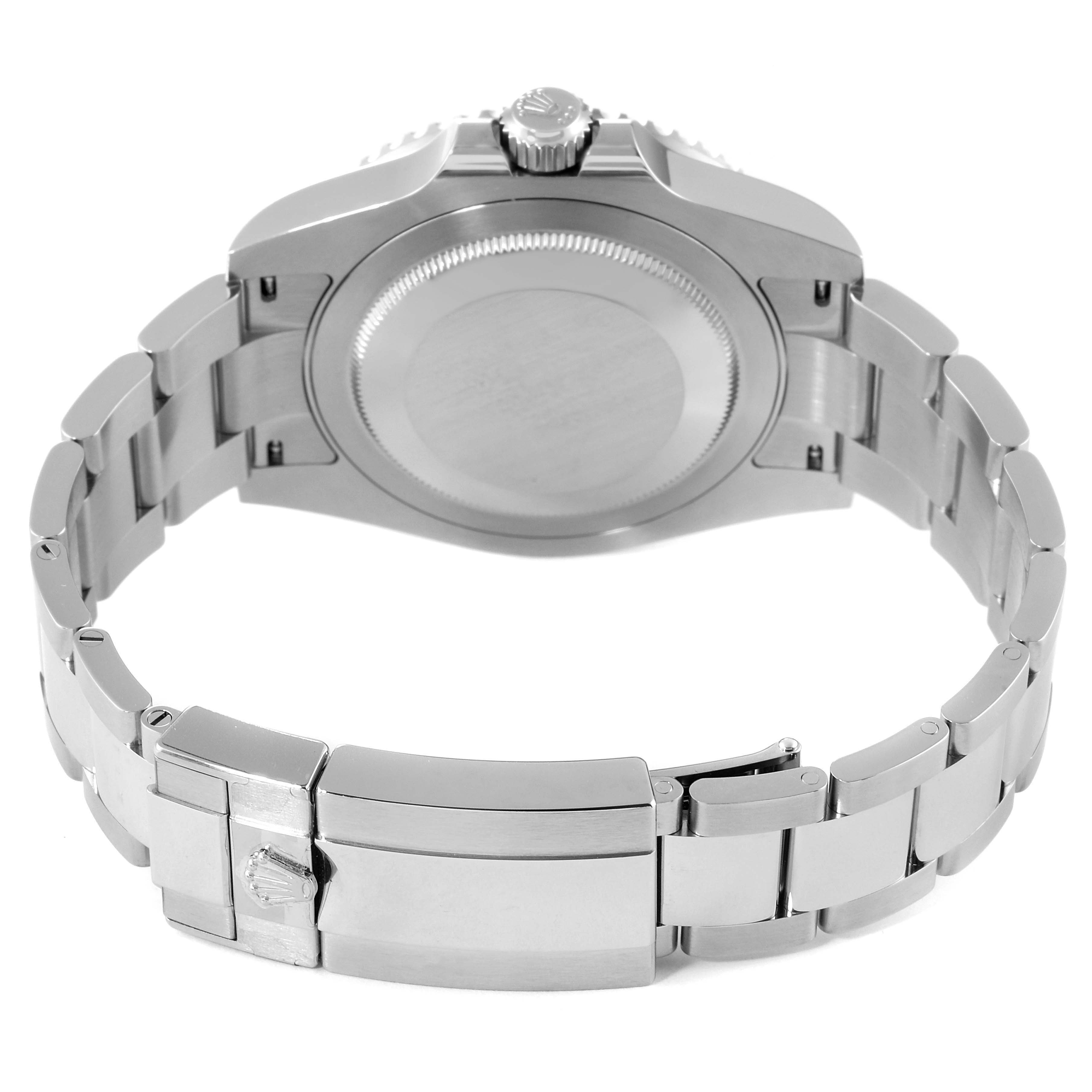 The image shows the back view of a Rolex GMT-Master 126710 Men
s Stainless Steel Black Dial 126710 Men
s Stainless Steel Black Dial watch, highlighting the case back and the bracelet.