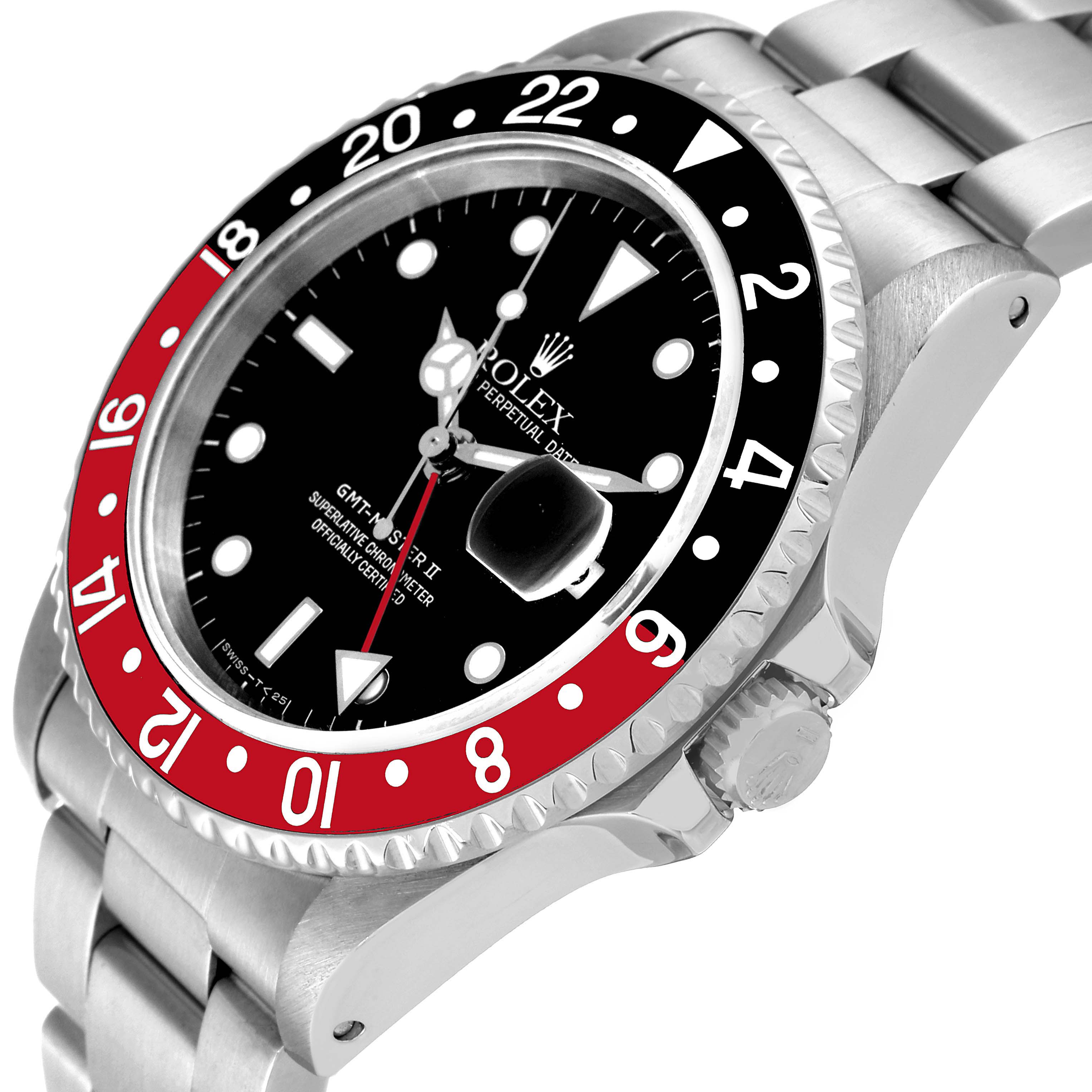 The image shows a Rolex GMT-Master 16710 Men's Stainless Steel Black Dial 16710 Men's Stainless Steel Black Dial watch at an angle highlighting the bezel, dial, and part of the bracelet.
