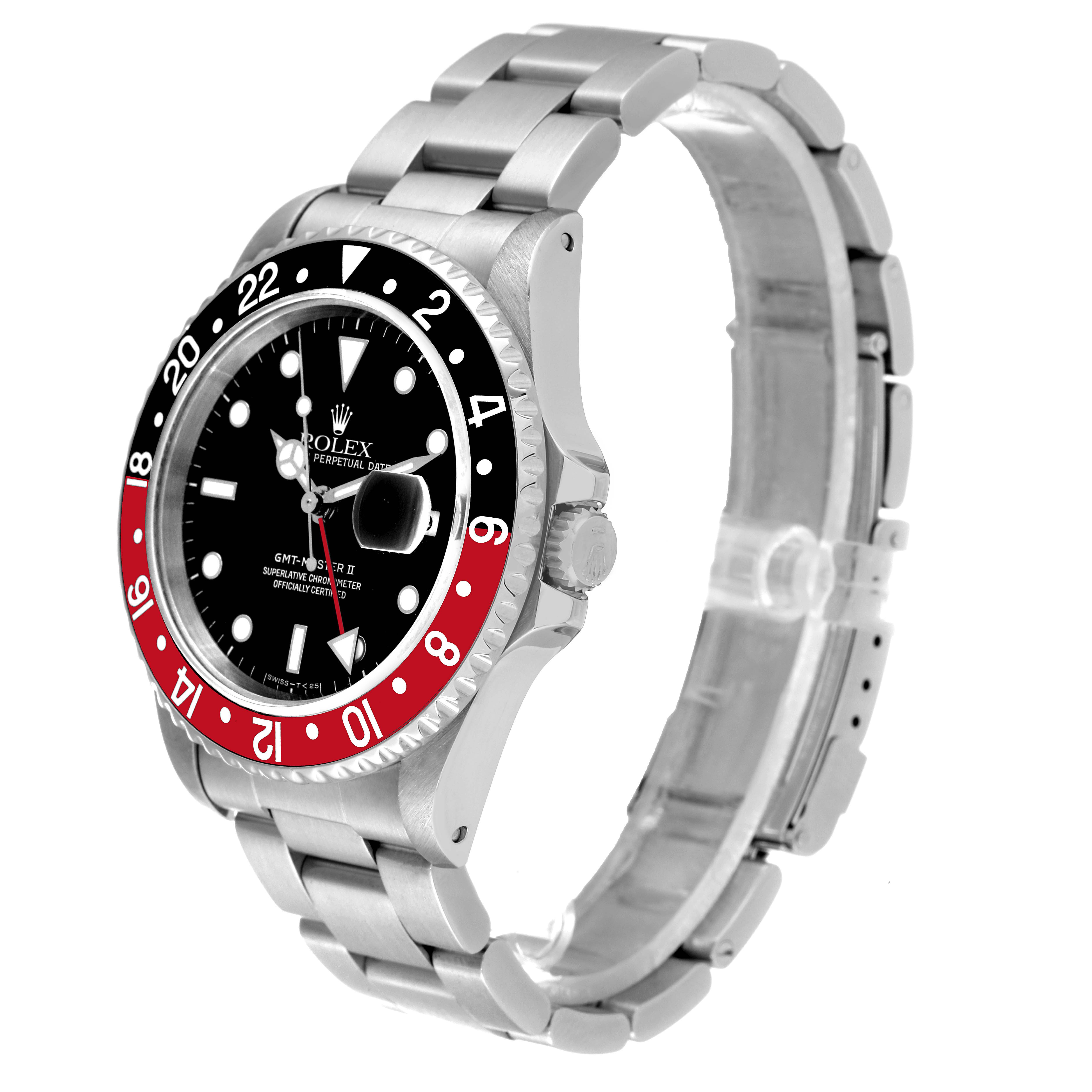 The image shows a Rolex GMT-Master 16710 Men's Stainless Steel Black Dial 16710 Men's Stainless Steel Black Dial watch at a three-quarter angle, highlighting the bezel, dial, and bracelet.