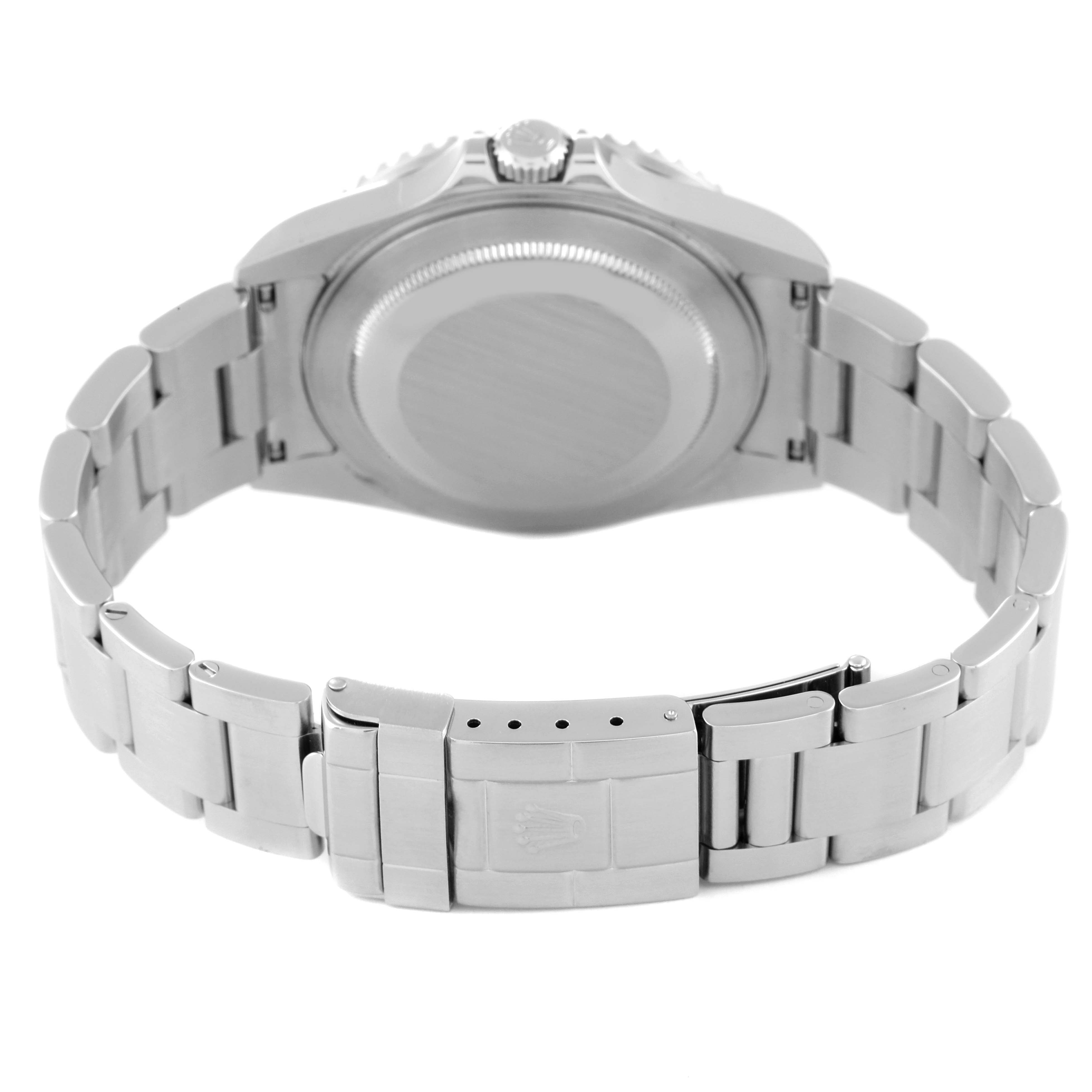 The image shows the back side and bracelet of a Rolex GMT-Master 16710 Men's Stainless Steel Black Dial 16710 Men's Stainless Steel Black Dial watch, including the case back and clasp.