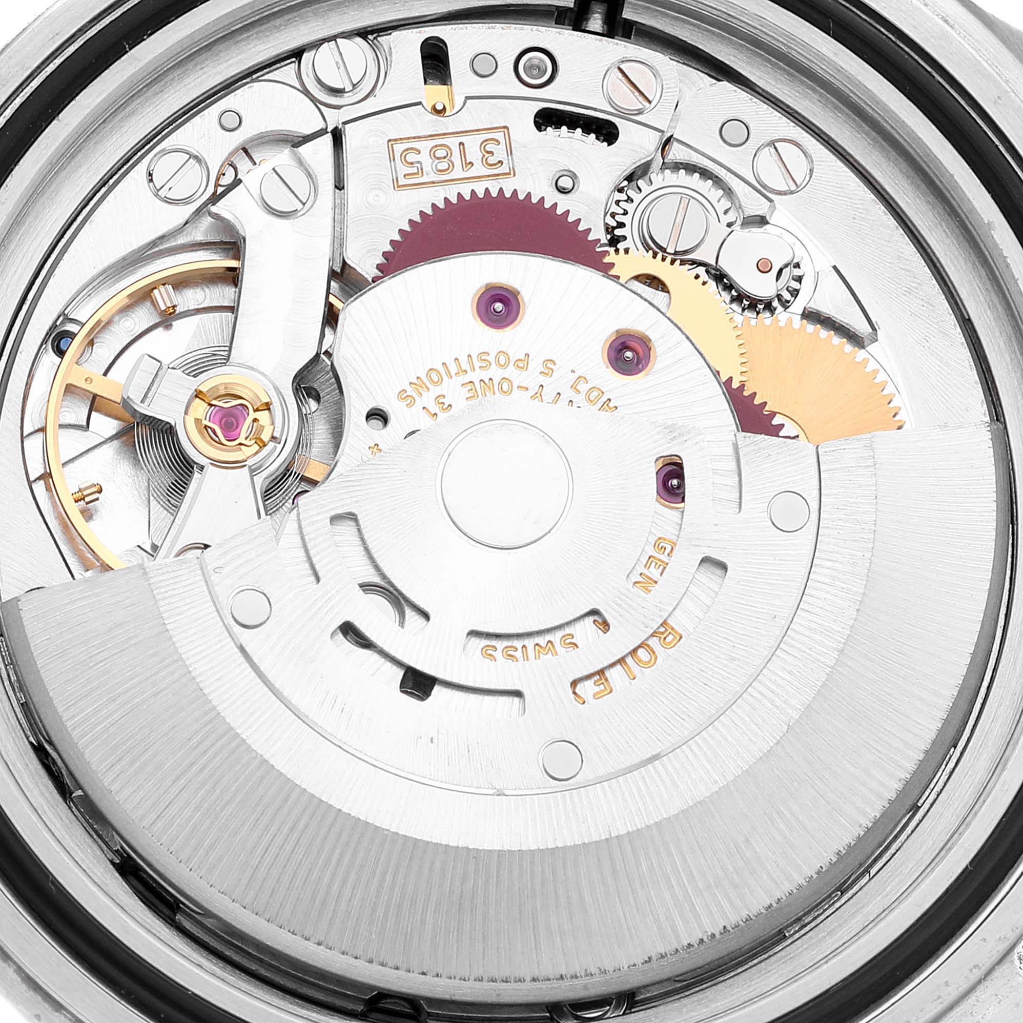 The image shows a close-up view of the movement and internal mechanisms of a Rolex GMT-Master 16710 Men's Stainless Steel Black Dial 16710 Men's Stainless Steel Black Dial watch.