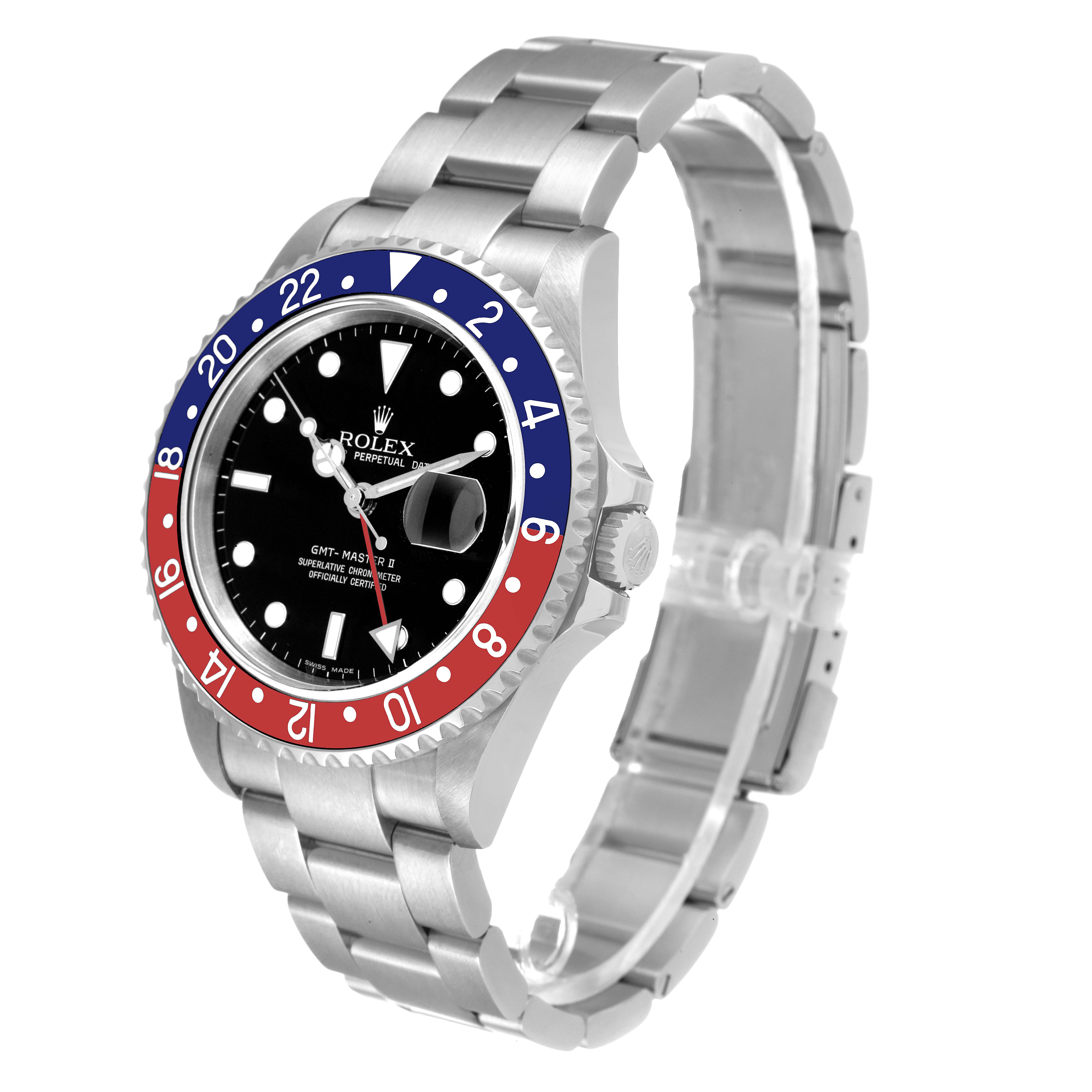 The image shows a Rolex GMT-Master 16710 Men's Stainless Steel Black Dial 16710 Men's Stainless Steel Black Dial watch at a three-quarter angle, displaying the bezel, dial, bracelet, and crown.