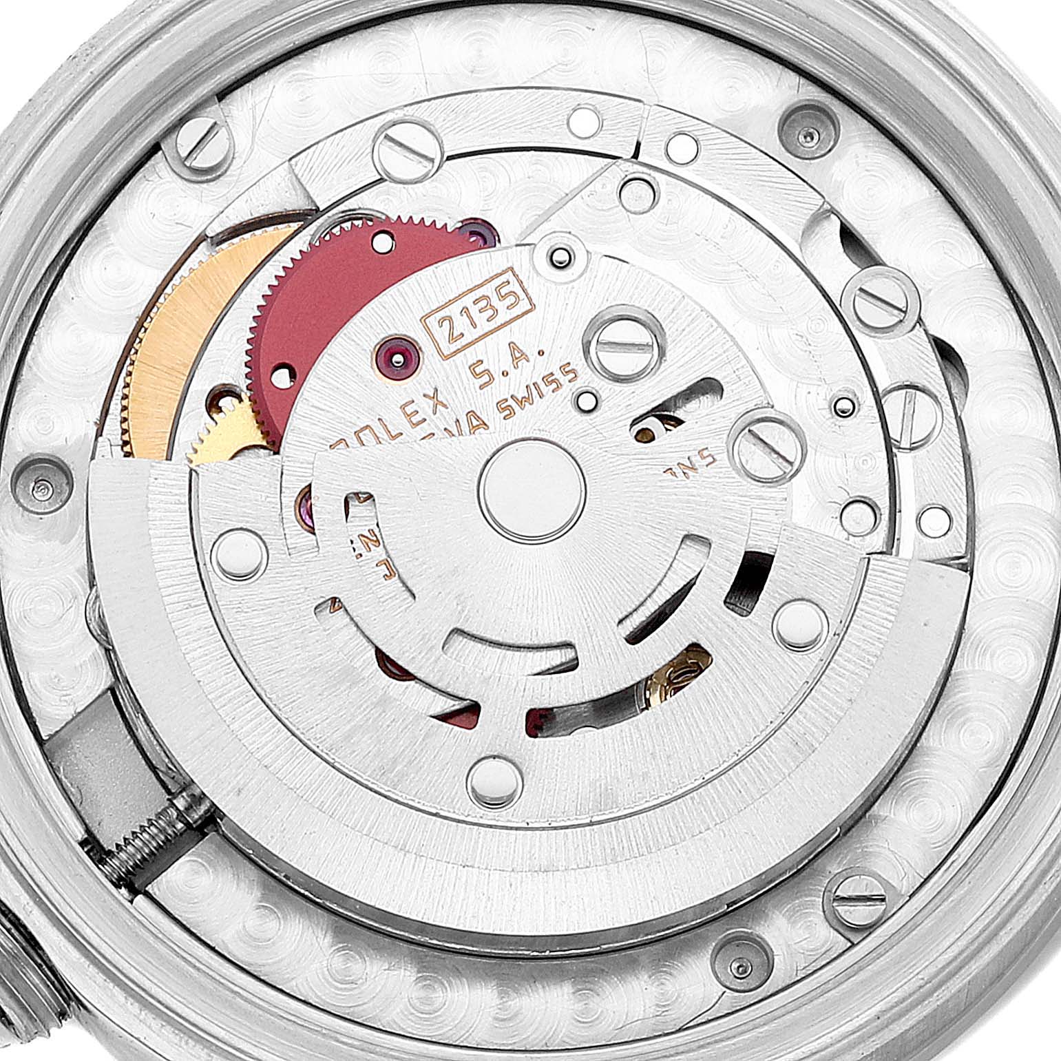 This image shows the movement mechanism of the Mid-Size Rolex watch, viewed from the back.