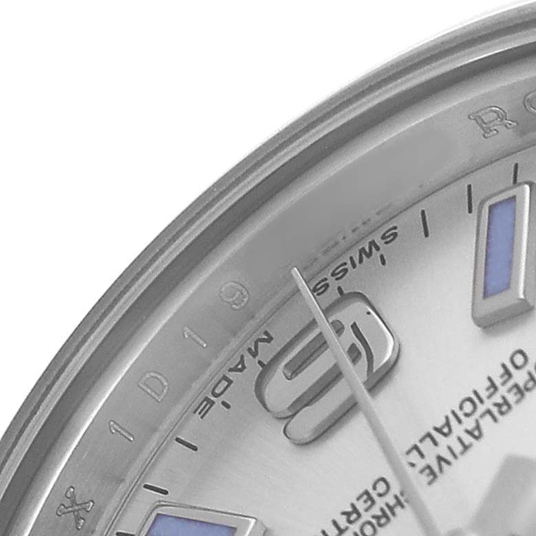 The image shows a close-up of the Rolex Oyster Perpetual 176200 Women's Stainless Steel Silver Dial's dial with numerals, indices, and partial branding visible.
