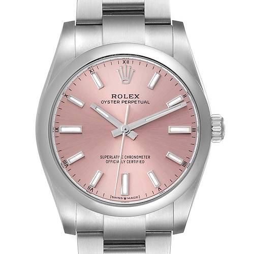 Photo of Rolex Oyster Perpetual 34mm Pink Dial Steel Mens Watch 124200 Unworn