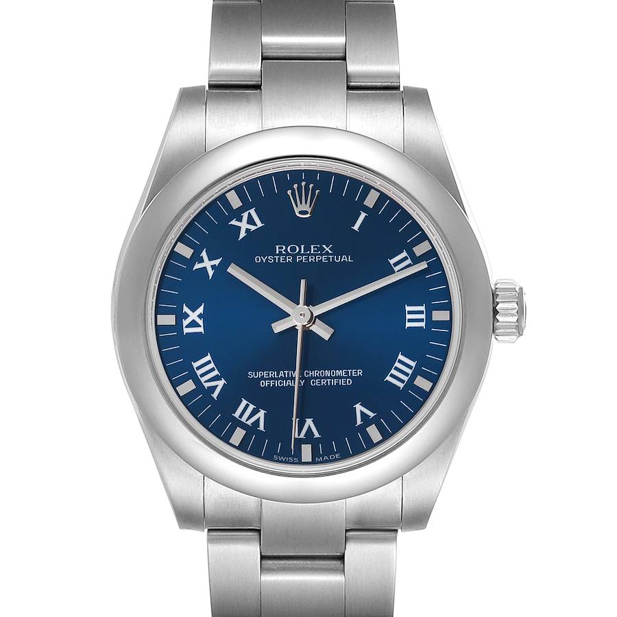 Rolex Oyster Perpetual Midsize 31 Blue Dial Steel Ladies Watch 177200 SwissWatchExpo