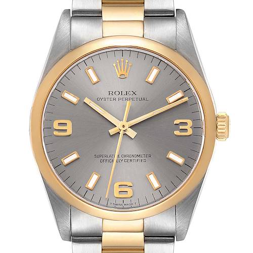 Photo of Rolex Oyster Perpetual Steel Yellow Gold Slate Dial Mens Watch 14203 Box Papers