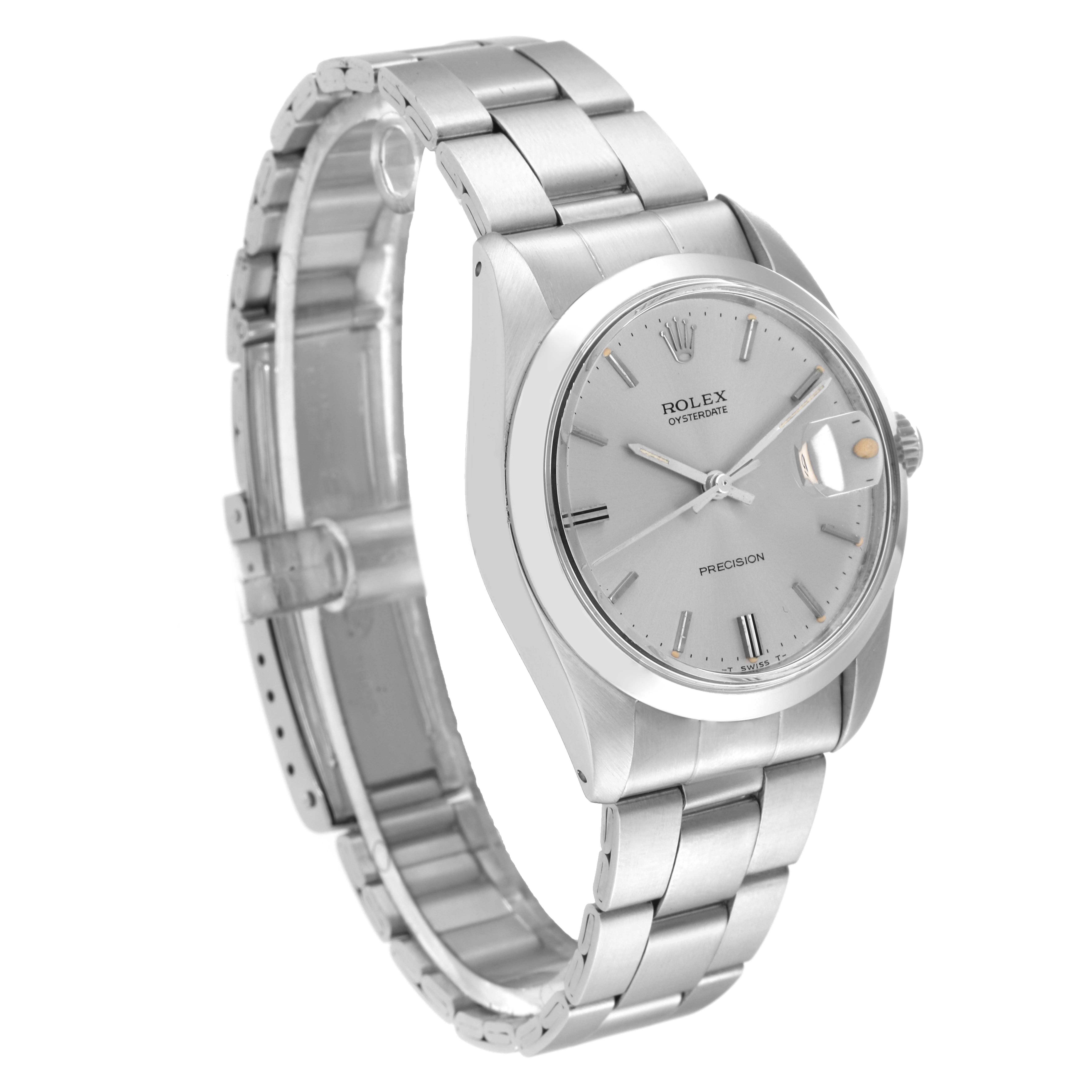 The Rolex Vintage Collection 6694 Men's Stainless Steel Silver Dial 6694 Men's Stainless Steel Silver Dial watch is shown at an angled view, highlighting its metallic strap, case, and dial with hour markers and a date window.