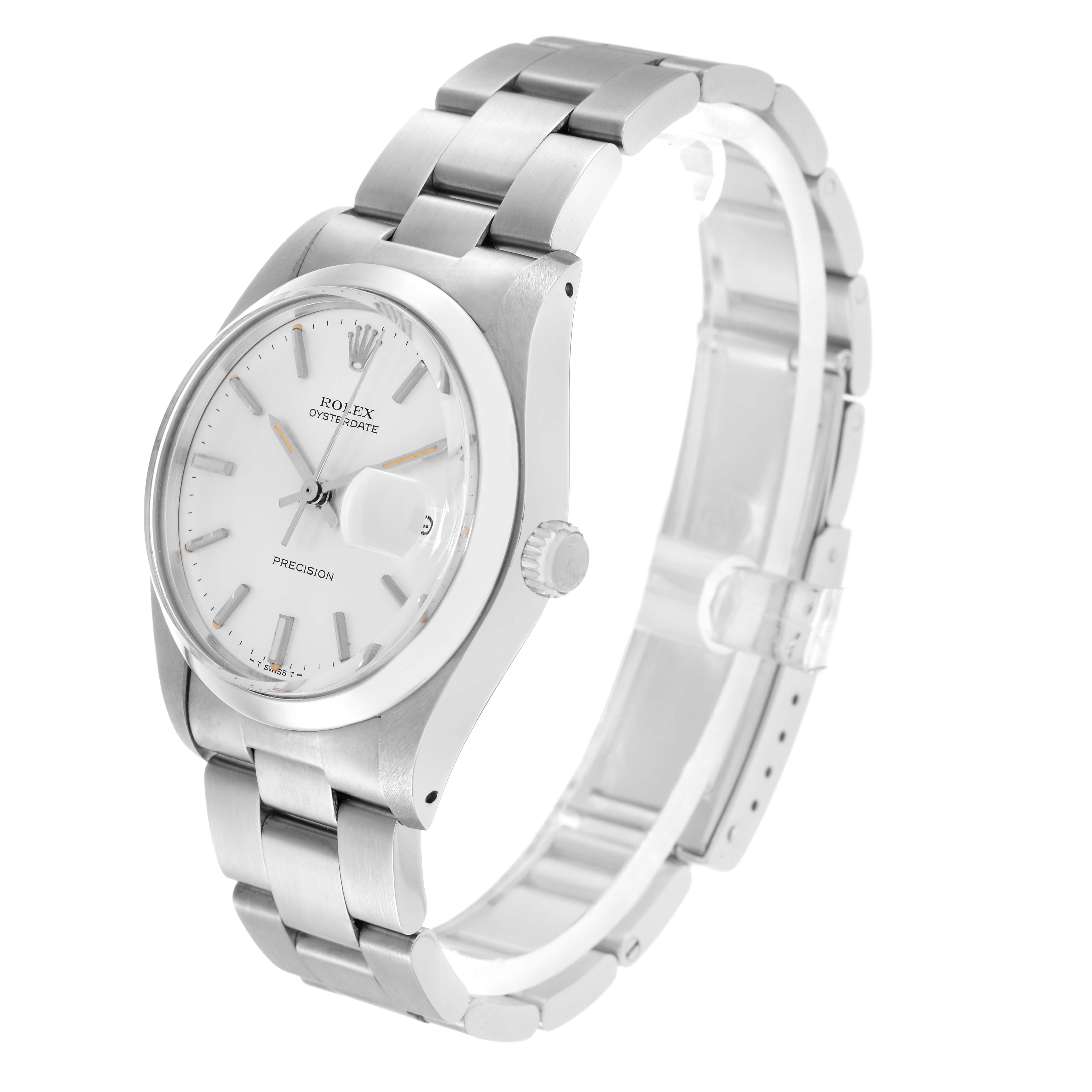 The Rolex Vintage Collection 6694 Men
s Stainless Steel Silver Dial 6694 Men
s Stainless Steel Silver Dial watch is shown at an angled side view, highlighting the dial, case, bracelet, and crown.
