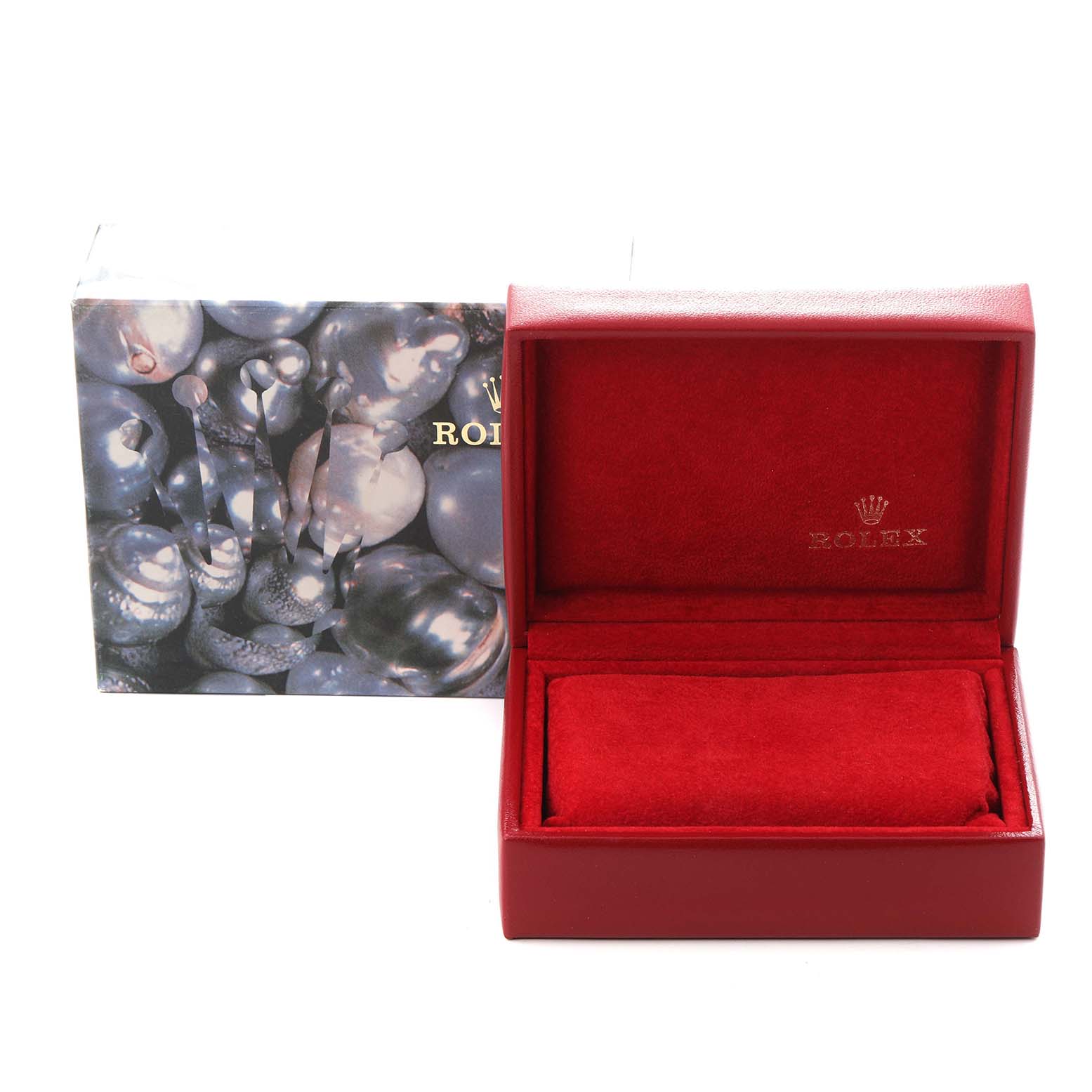 The image shows a Rolex President 69178 Women's Yellow Gold Champagne Dial 69178 Women's Yellow Gold Champagne Dial model box set, featuring an open red case and an outer decorative box.