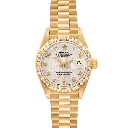 Photo of Rolex President Datejust Yellow Gold Pyramid Diamond Bezel Ladies Watch 69258
