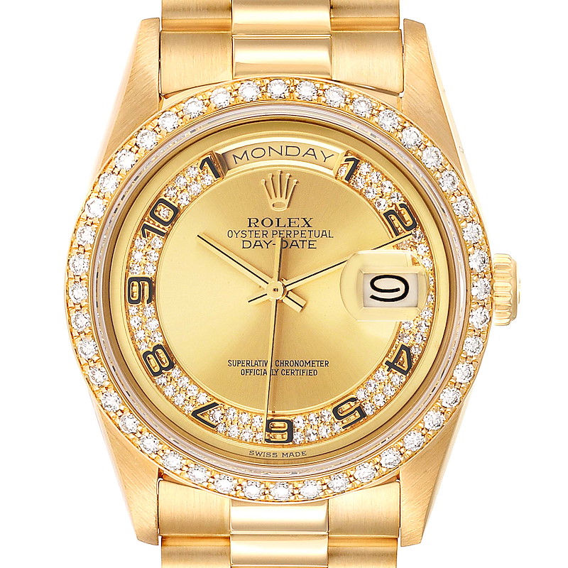 Rolex President Day-Date Yellow Gold Myriad Diamond Mens Watch 18238 SwissWatchExpo