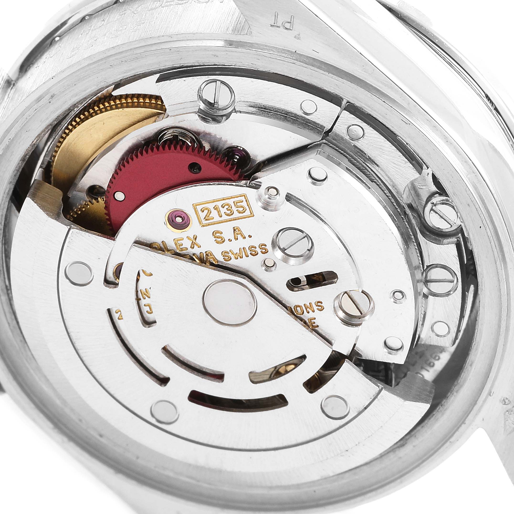 The image shows the internal mechanism of a Rolex President 69136 Women's Platinum Silver Dial 69136 Women's Platinum Silver Dial model watch, highlighting its intricate components.