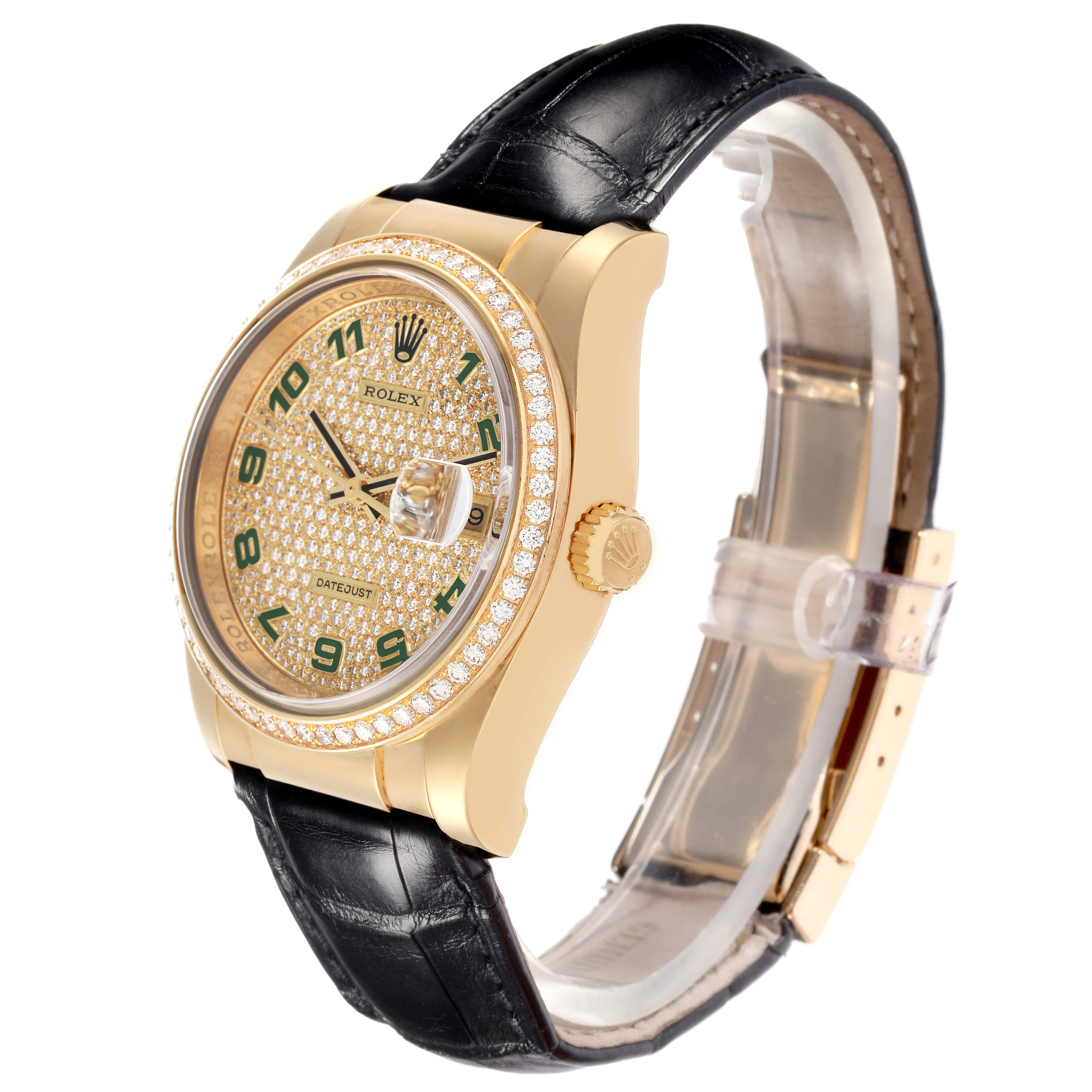 The Rolex President 116188 Men
s Yellow Gold Champagne Dial 116188 Men
s Yellow Gold Champagne Dial watch is shown at a three-quarter angle, highlighting its bezel, dial, strap, and crown.