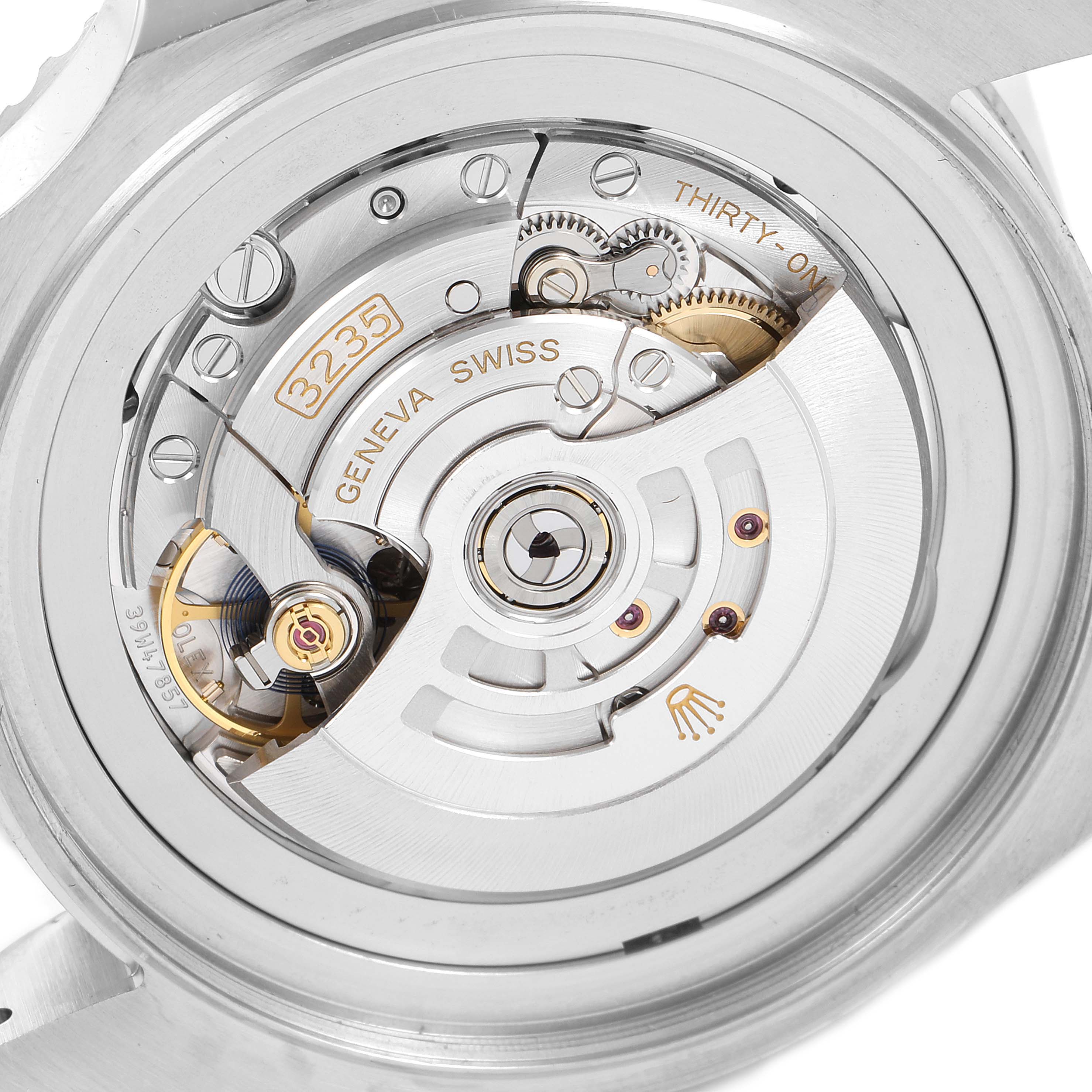 This image shows the inner mechanism and movement of the Rolex Sea-Dweller 126660 Men
s Stainless Steel Blue Dial 126660 Men
s Stainless Steel Blue Dial watch, viewed from the back.