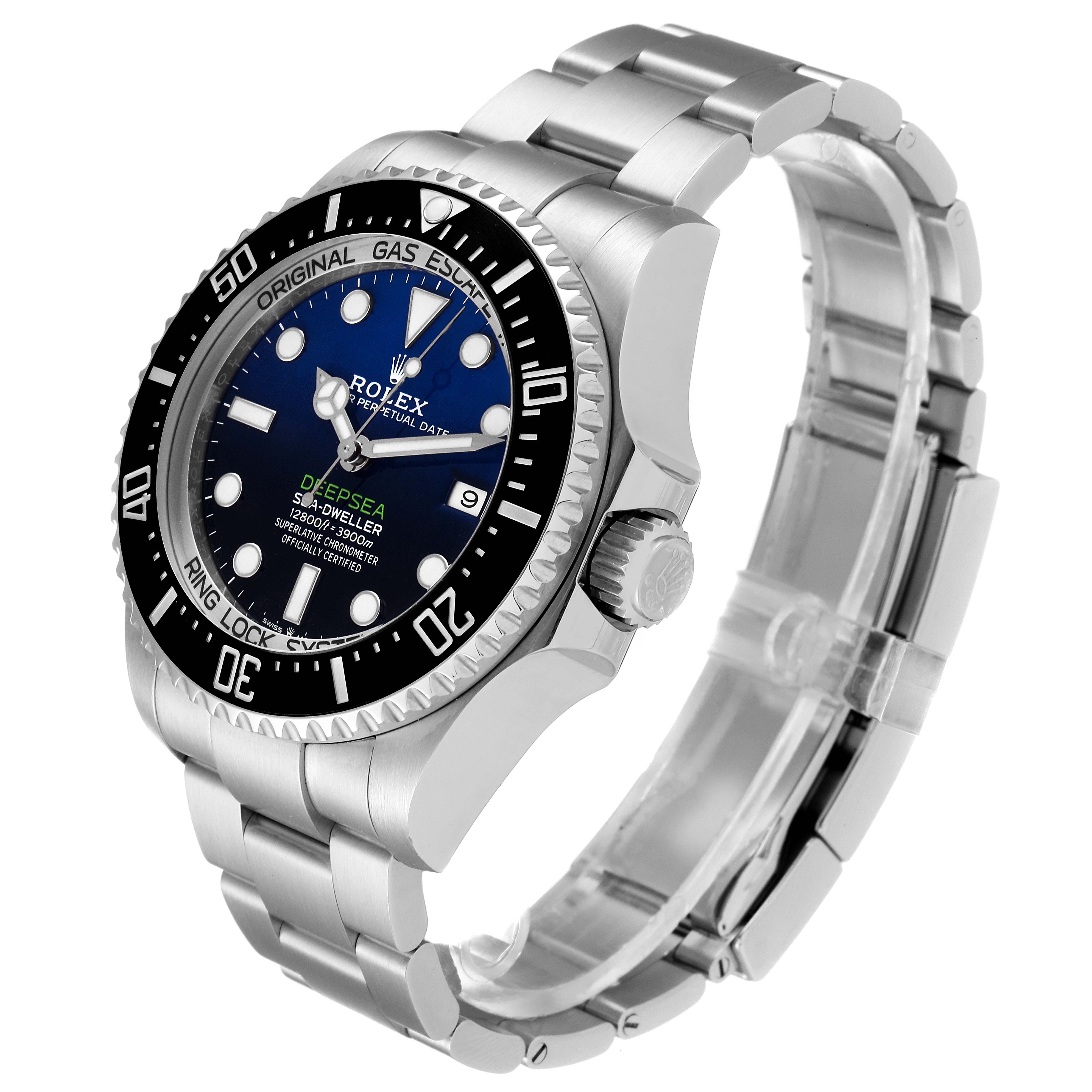 The image shows a Rolex Sea-Dweller 126660 Men
s Stainless Steel Blue Dial 126660 Men
s Stainless Steel Blue Dial watch angled from the front-right, displaying the face, bezel, crown, and bracelet.