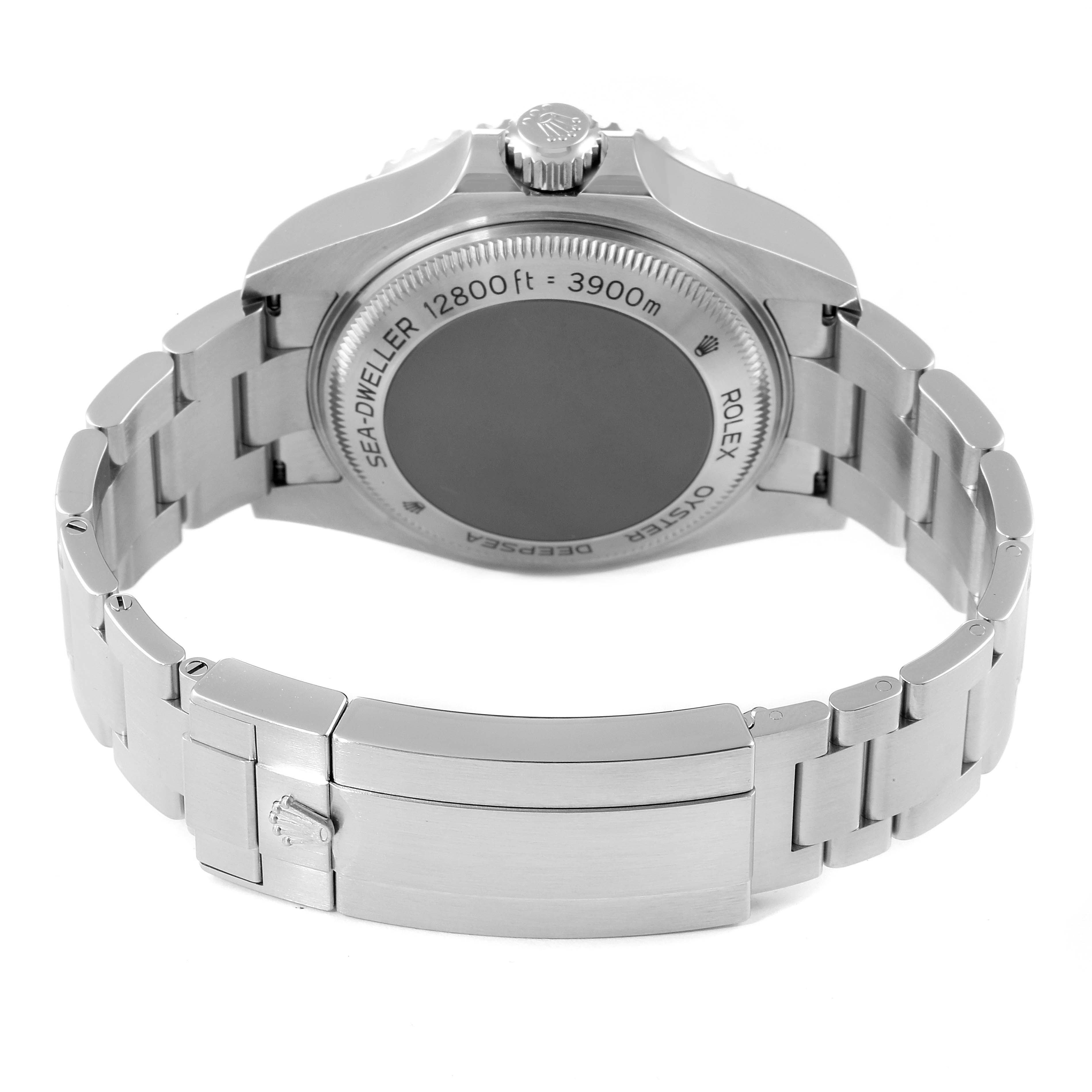 This image shows the back case and bracelet of a Rolex Sea-Dweller 126660 Men
s Stainless Steel Blue Dial 126660 Men
s Stainless Steel Blue Dial watch at a rear angle.