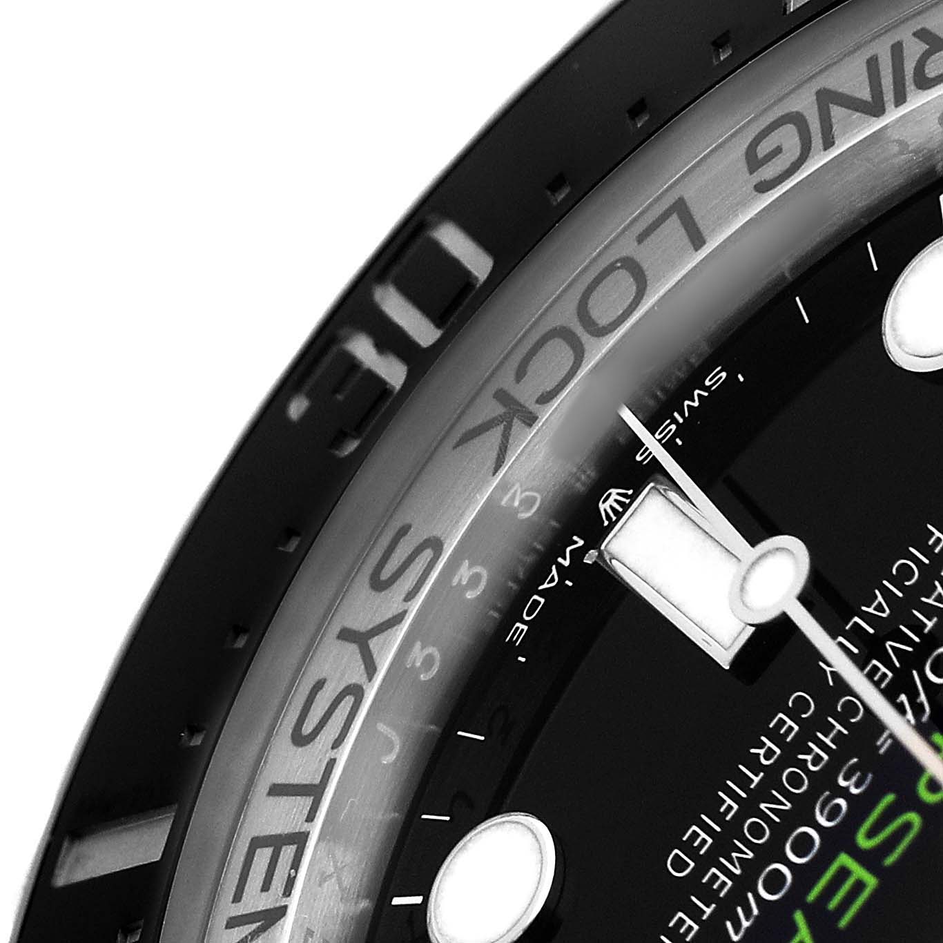 The image shows a close-up of the bezel and dial of the Rolex Sea-Dweller 126660 Men's Stainless Steel Blue Dial, highlighting the "Ring Lock System" text.
