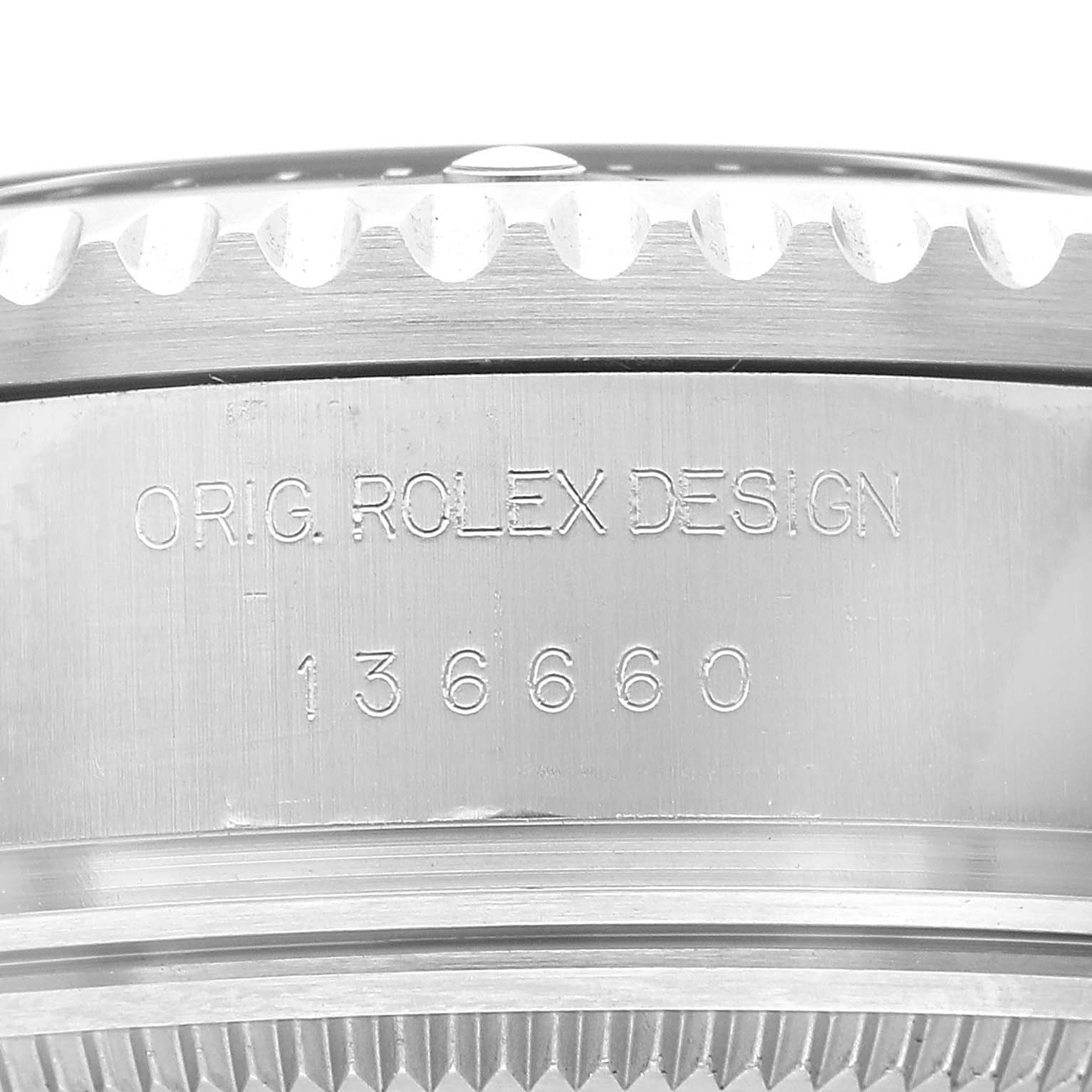 The image shows a close-up side view of the Rolex Sea-Dweller 126660 Men's Stainless Steel Blue Dial's case, highlighting the model number and brand engraving.