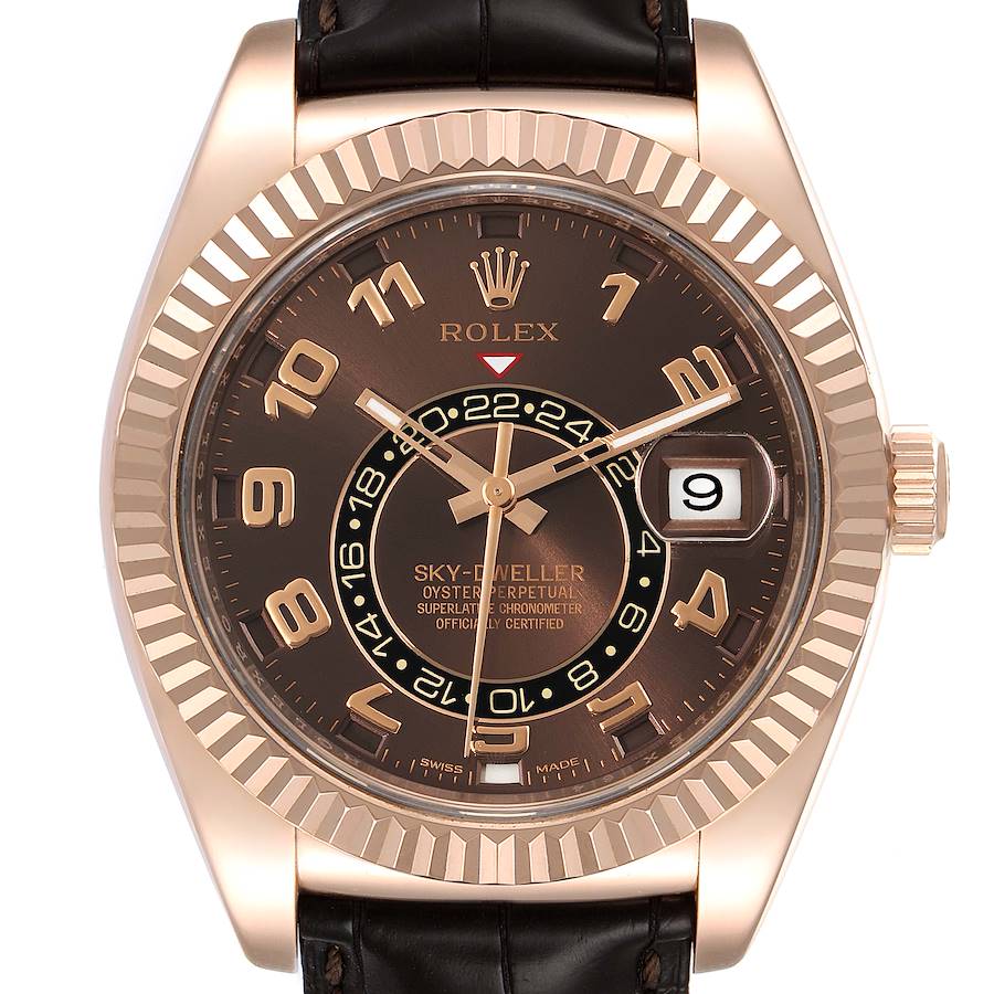 Rolex Sky-Dweller Chocolate Brown Everose Gold Mens Watch 326135 Box Card SwissWatchExpo