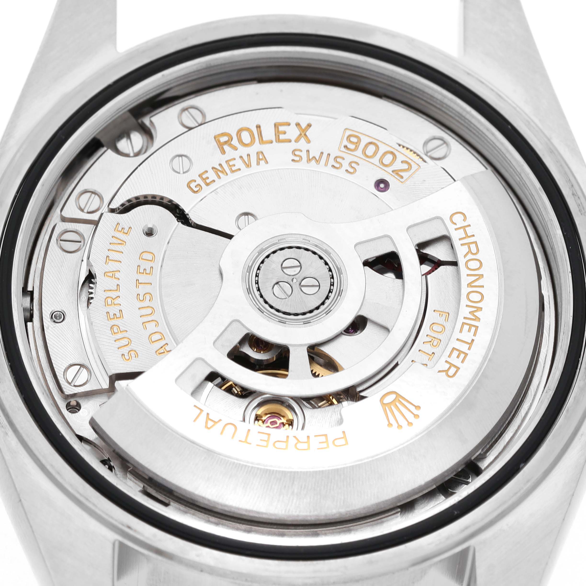 The image shows the movement and inner workings of a Rolex Sky-Dweller 336934 Men's Stainless Steel Blue Dial watch, viewed from the back.
