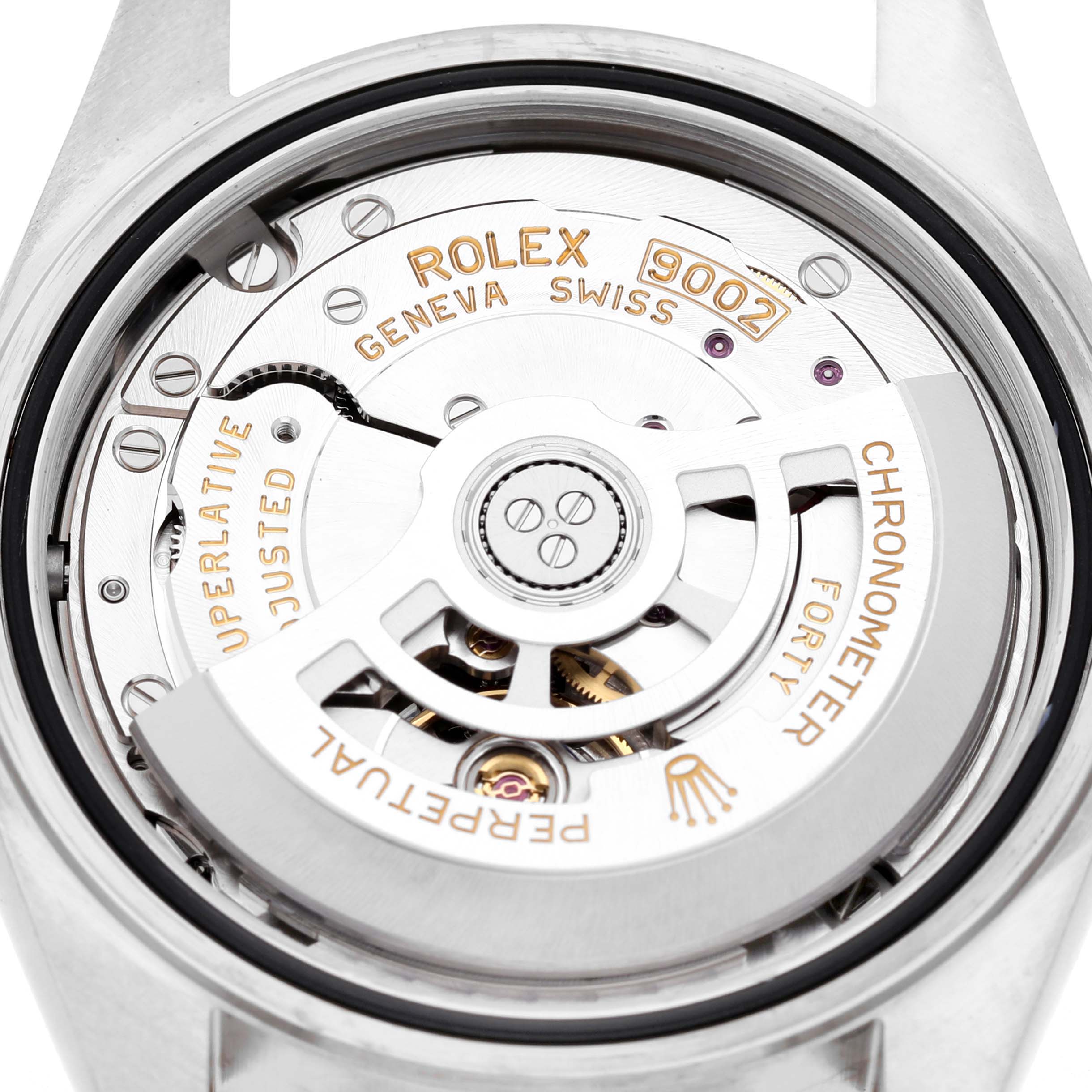 The image shows the movement of a Rolex Sky-Dweller 336933 Men's Steel and Gold (two tone) Black Dial watch, highlighting the rotor and inscriptions.