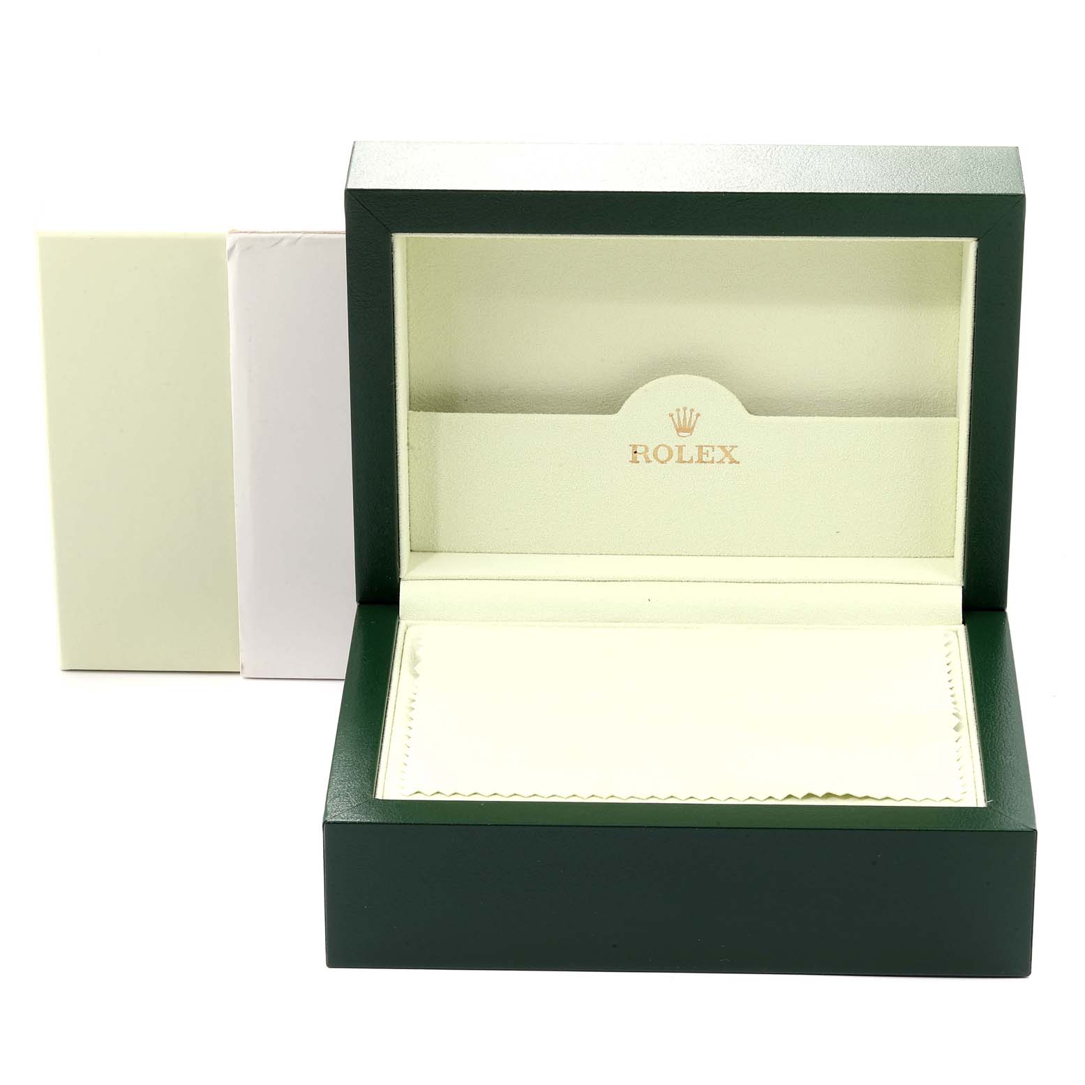 This is an open Rolex Submariner 16610 Men's Stainless Steel Black Dial 16610 Men's Stainless Steel Black Dial watch box, showing the interior packaging and compartments.