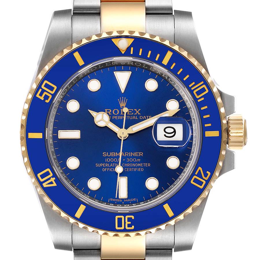 Rolex Submariner Steel Yellow Gold Blue Dial Mens Watch 116613 Box Card ...