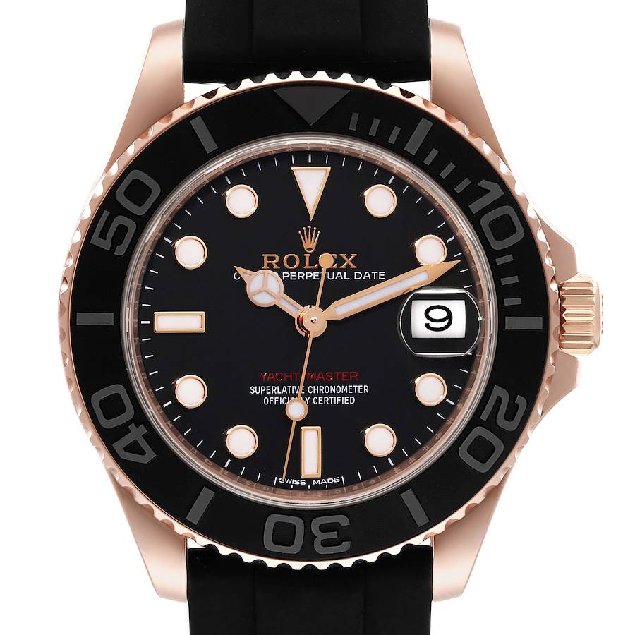 Rolex Yachtmaster 37 18K Everose Gold Rubber Strap Watch 268655 Box Card SwissWatchExpo