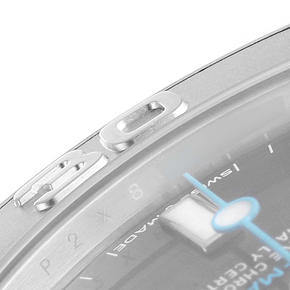 Close-up of the Rolex Yacht-Master 268622 Men
s Stainless Steel Grey Dial 268622 Men
s Stainless Steel Grey Dial watch, showing part of the bezel and the upper edge of the dial.