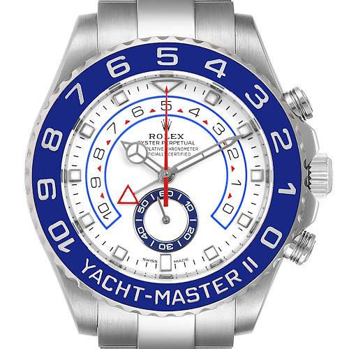Photo of Rolex Yachtmaster II 44 Blue Cerachrom Bezel Mens Watch 116680 Box Card