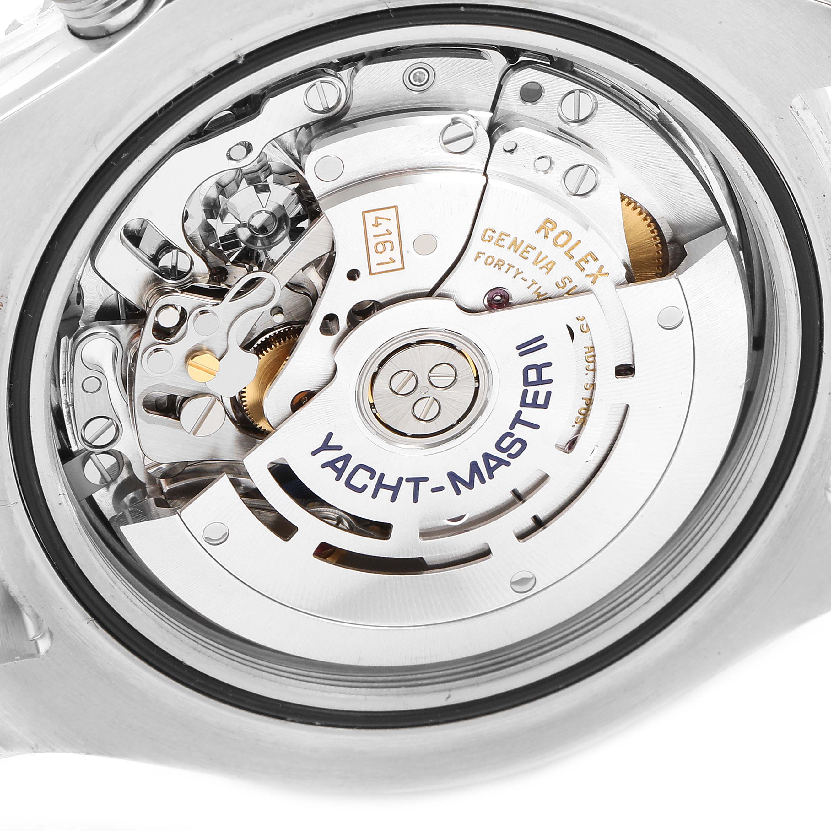 The image shows a detailed view of the movement mechanism of the Rolex Yacht-Master 116680 Men's Stainless Steel White Dial 116680 Men's Stainless Steel White Dial II watch.
