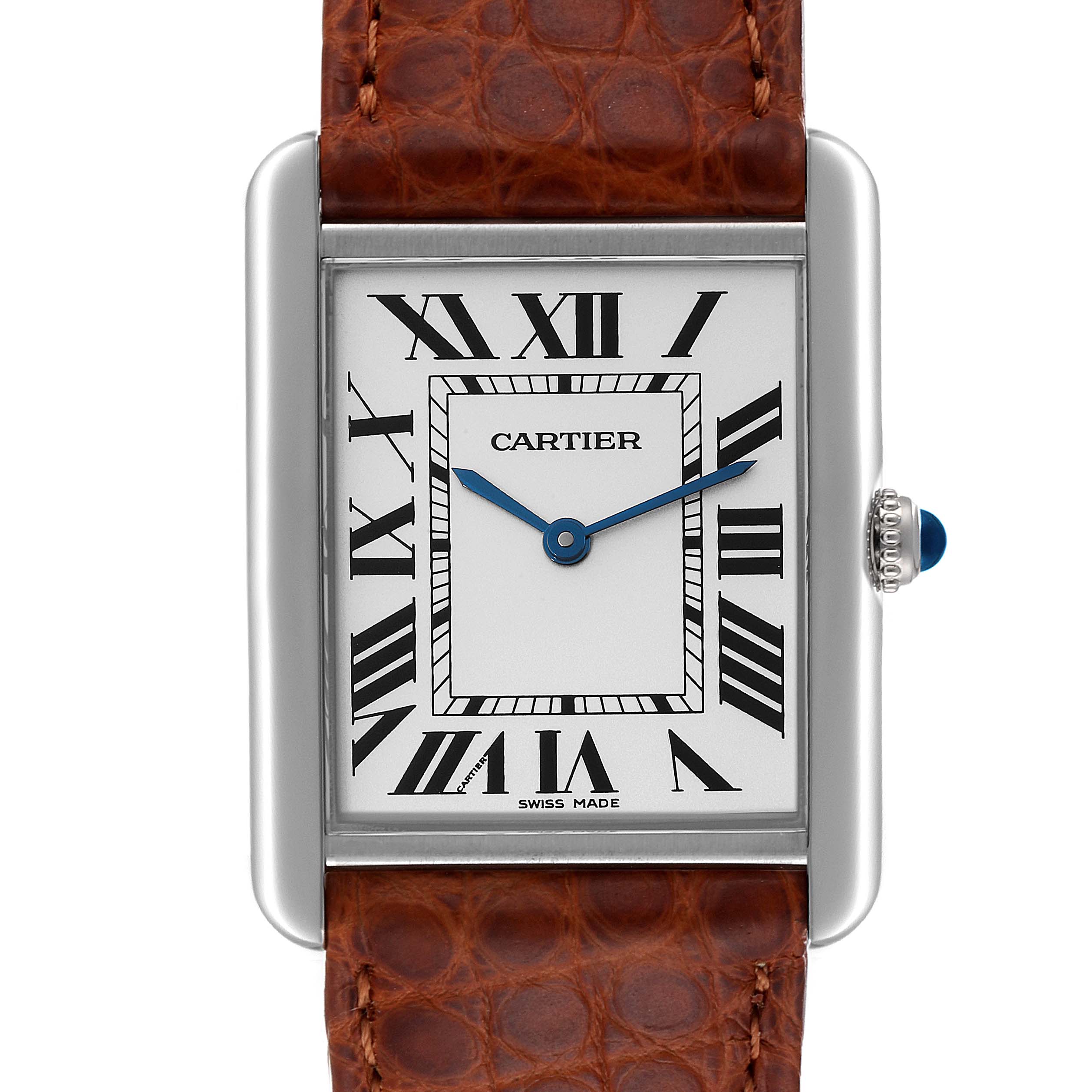 Cartier Tank Solo Steel Silver Dial Brown Strap Unisex Watch