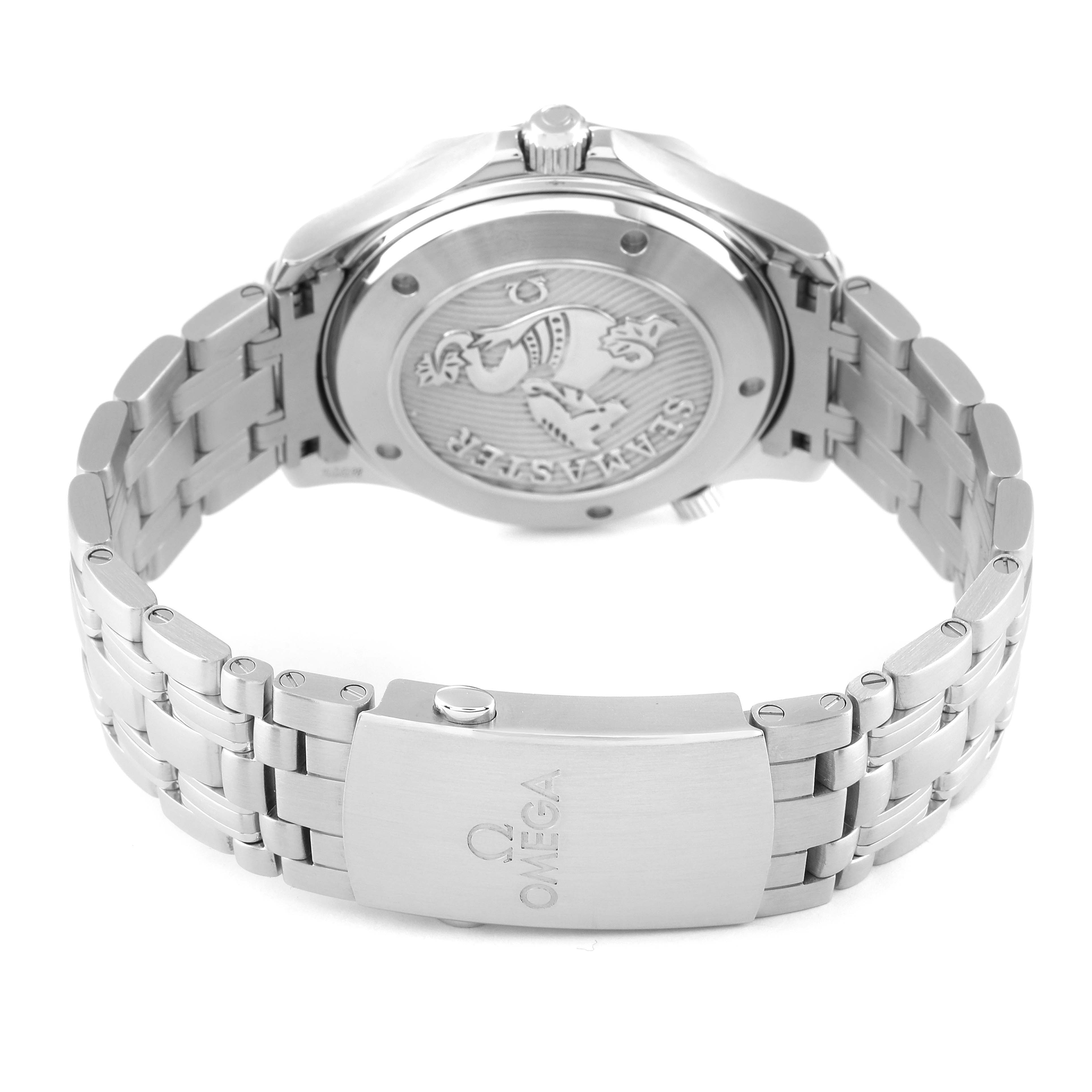 The image shows the back case and bracelet of an Omega Seamaster 212.30.41.20.03.001 Men's Stainless Steel Blue Dial 212.30.41.20.03.001 Men's Stainless Steel Blue Dial watch from a rear angle.