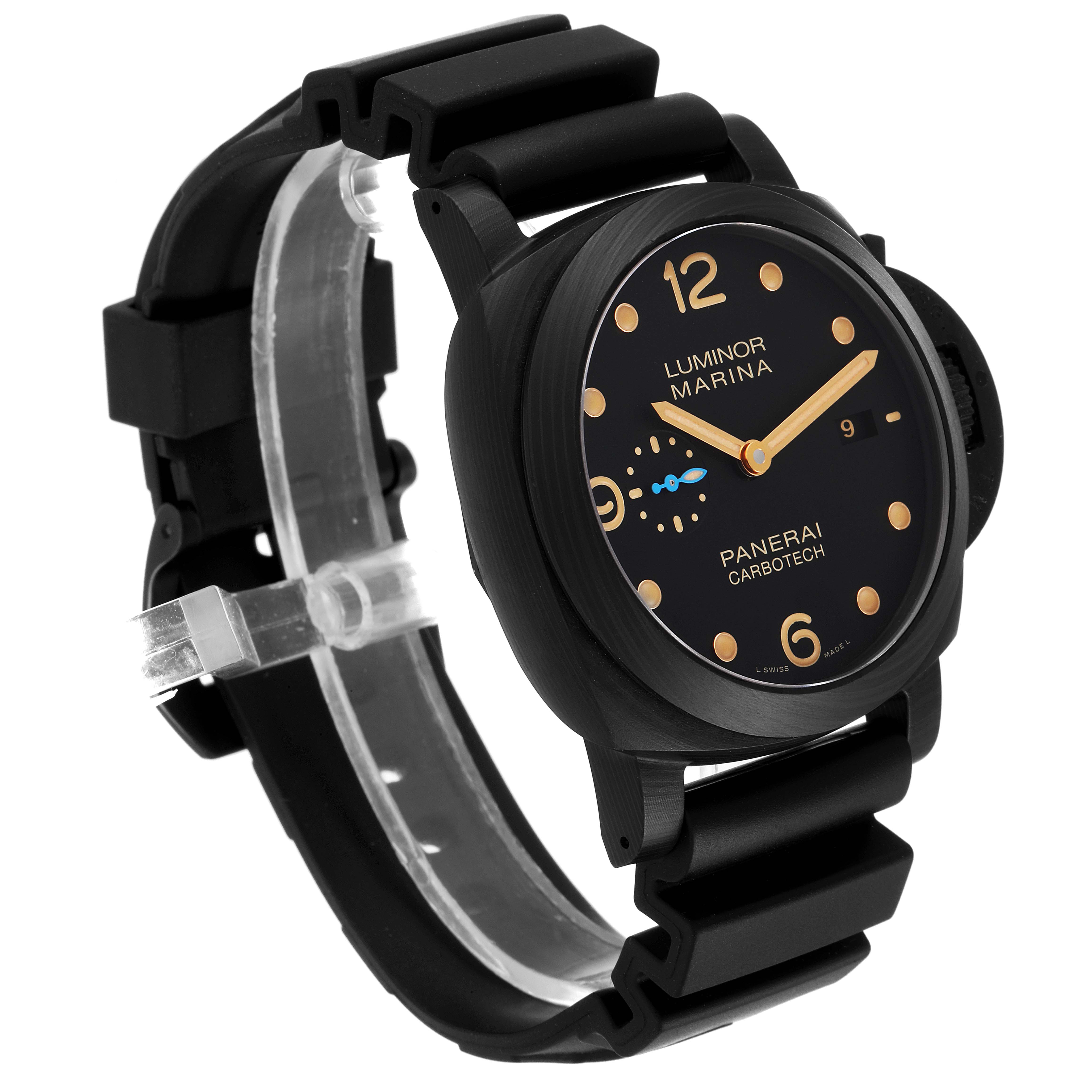 The image shows a Panerai Luminor PAM00661 Men's Ceramic Black Dial PAM00661 Men's Ceramic Black Dial Marina watch at a left-side angle, displaying the face, strap, and side profile.