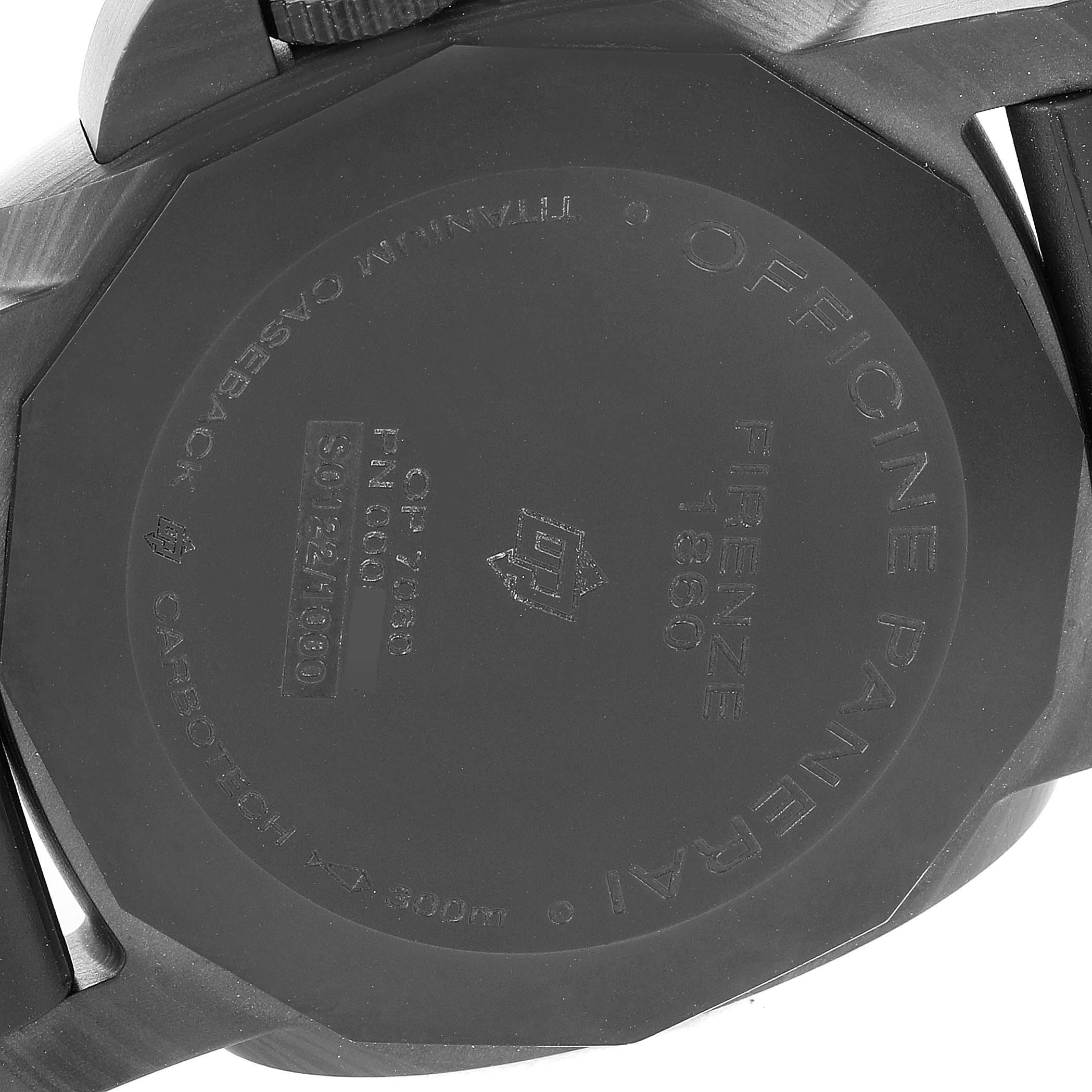 The image shows the back case of a Panerai Luminor PAM00661 Men's Ceramic Black Dial PAM00661 Men's Ceramic Black Dial watch, featuring engravings and markings.