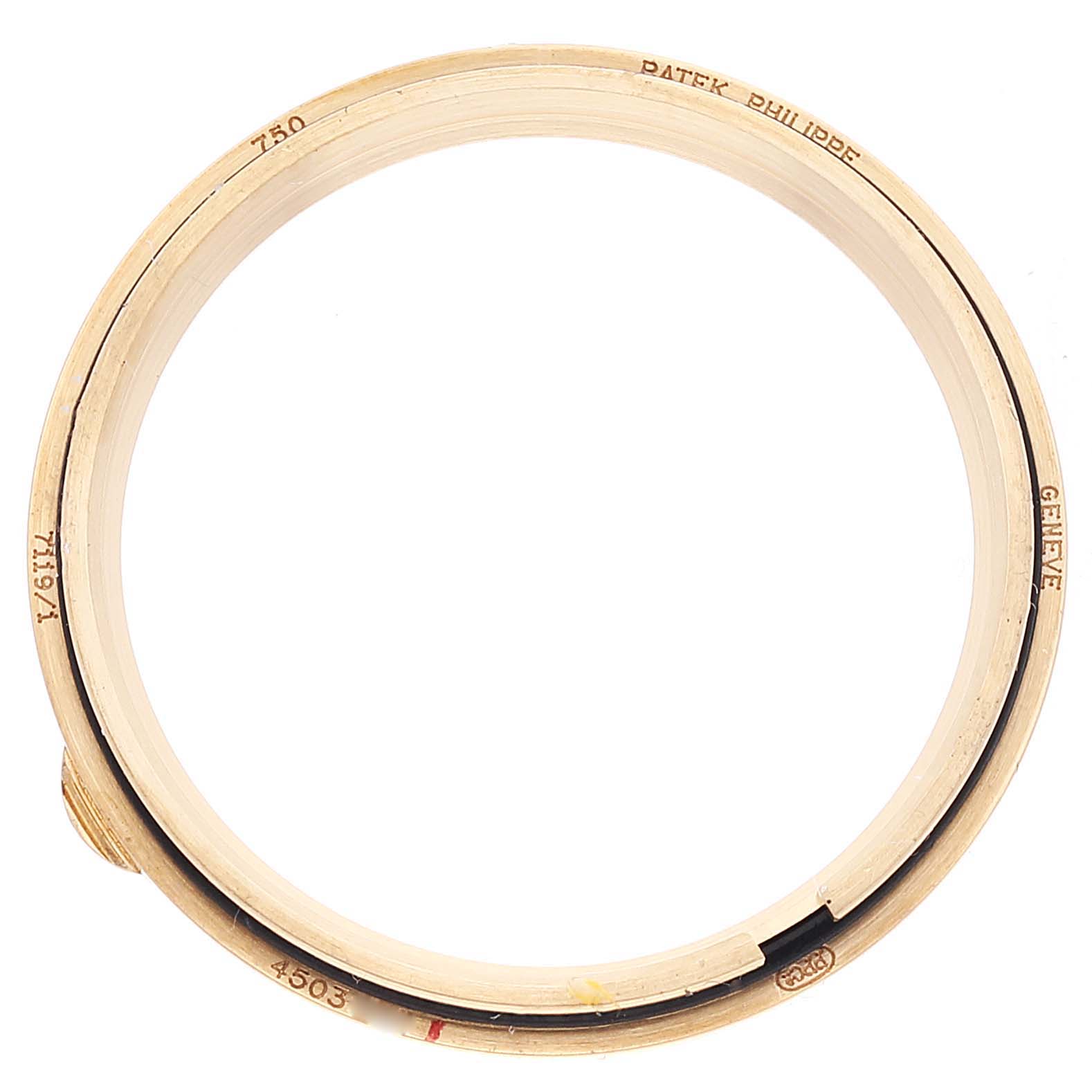 The image shows a top-down view of the bezel for a Patek Philippe Calatrava 7119J Women's Yellow Gold White Dial 7119J Women's Yellow Gold White Dial watch.