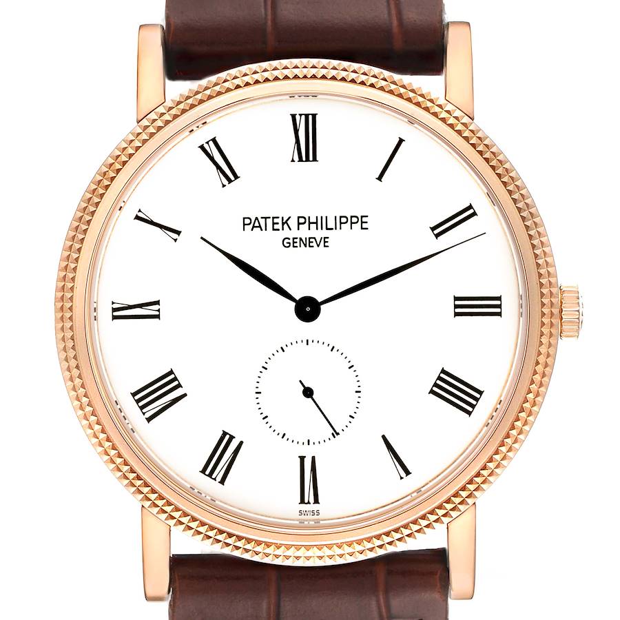 Patek Philippe Calatrava Rose Gold Brown Leather Strap Mens Watch 5119 SwissWatchExpo