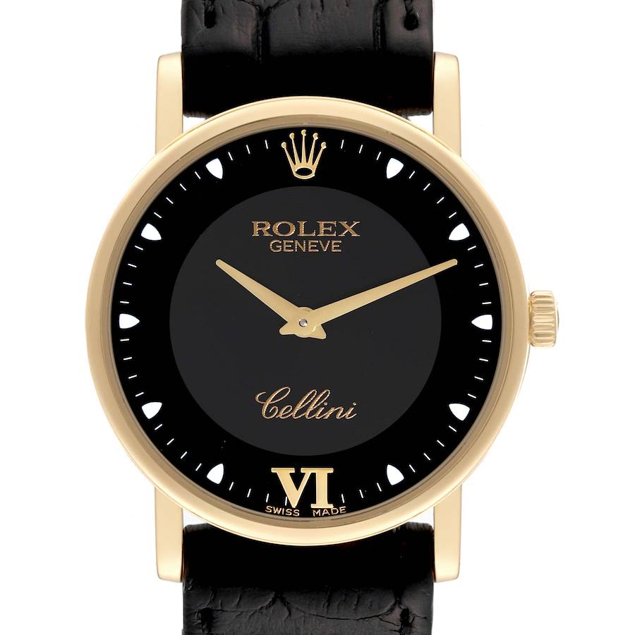 Rolex Cellini Classic Yellow Gold Black Dial Mens Watch 5115 SwissWatchExpo