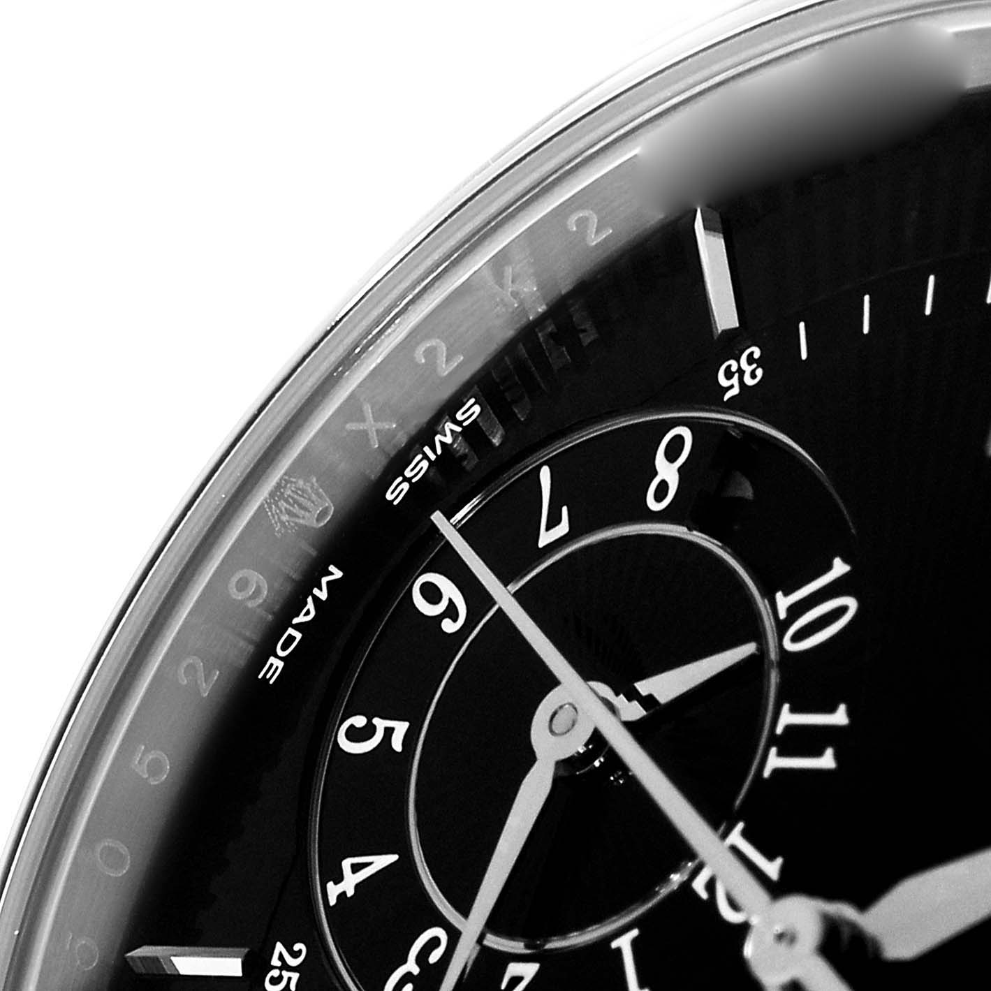 This image shows a close-up of the dial of a Rolex Cellini 50529 Men's White Gold Black Dial 50529 Men's White Gold Black Dial watch, focusing on the hour markers and hands.