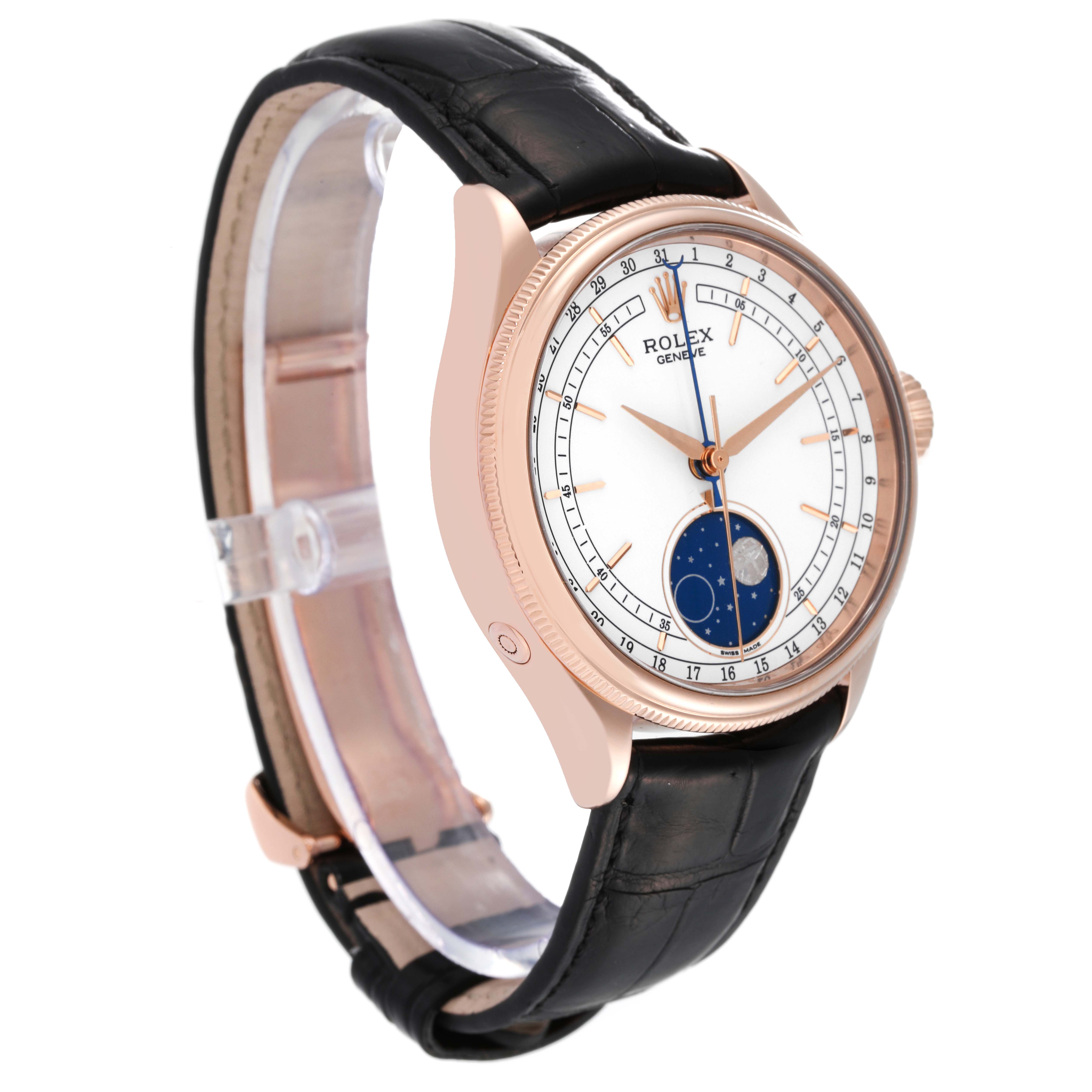 This image shows a Rolex Cellini 50535 Men
s Yellow Gold White Dial 50535 Men
s Yellow Gold White Dial watch at a three-quarter view angle, displaying the dial, case, and part of the strap.