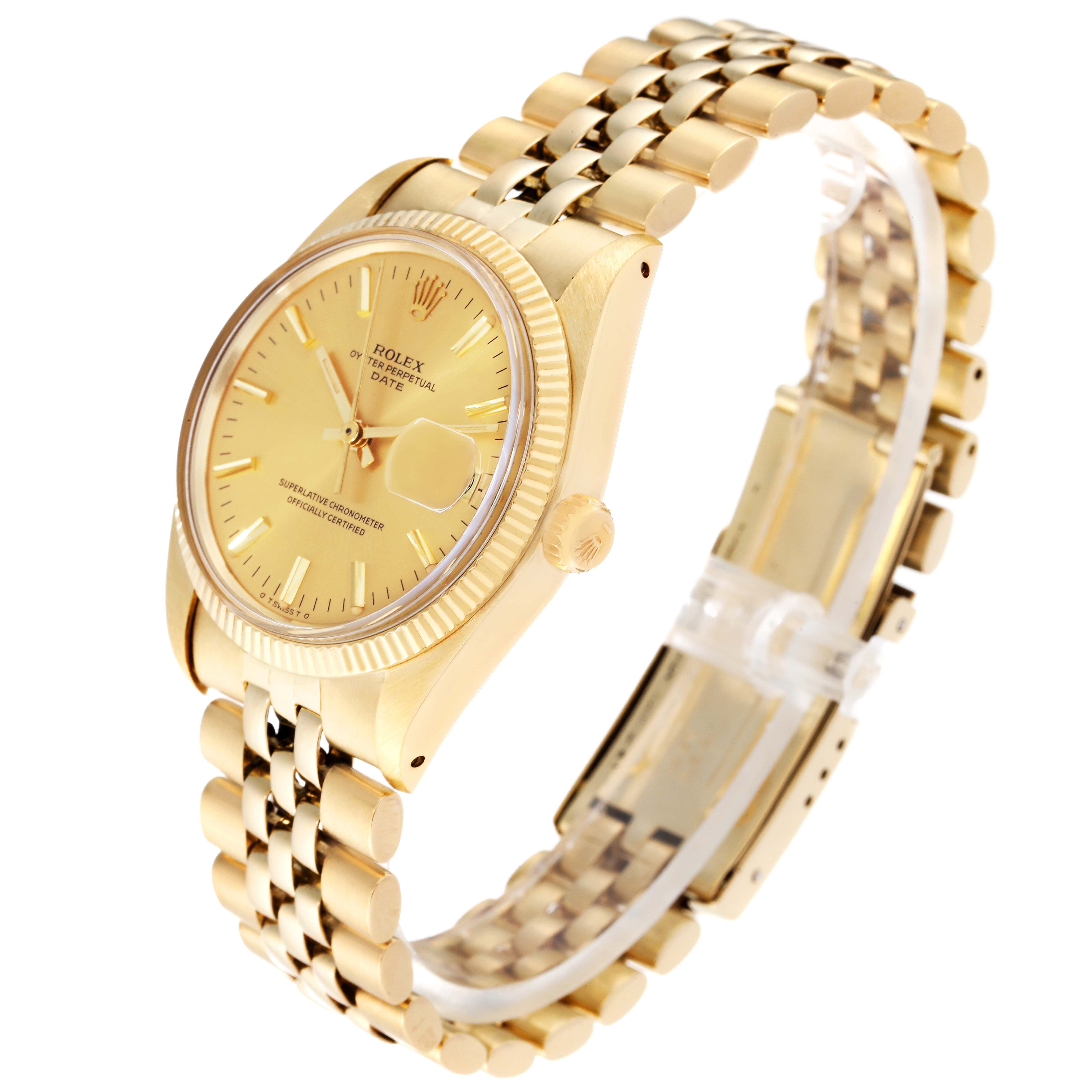 The Rolex Vintage Collection 1503 Men's Yellow Gold Champagne Dial 1503 Men's Yellow Gold Champagne Dial watch is shown at a three-quarter angle, highlighting the face, bezel, crown, and bracelet.