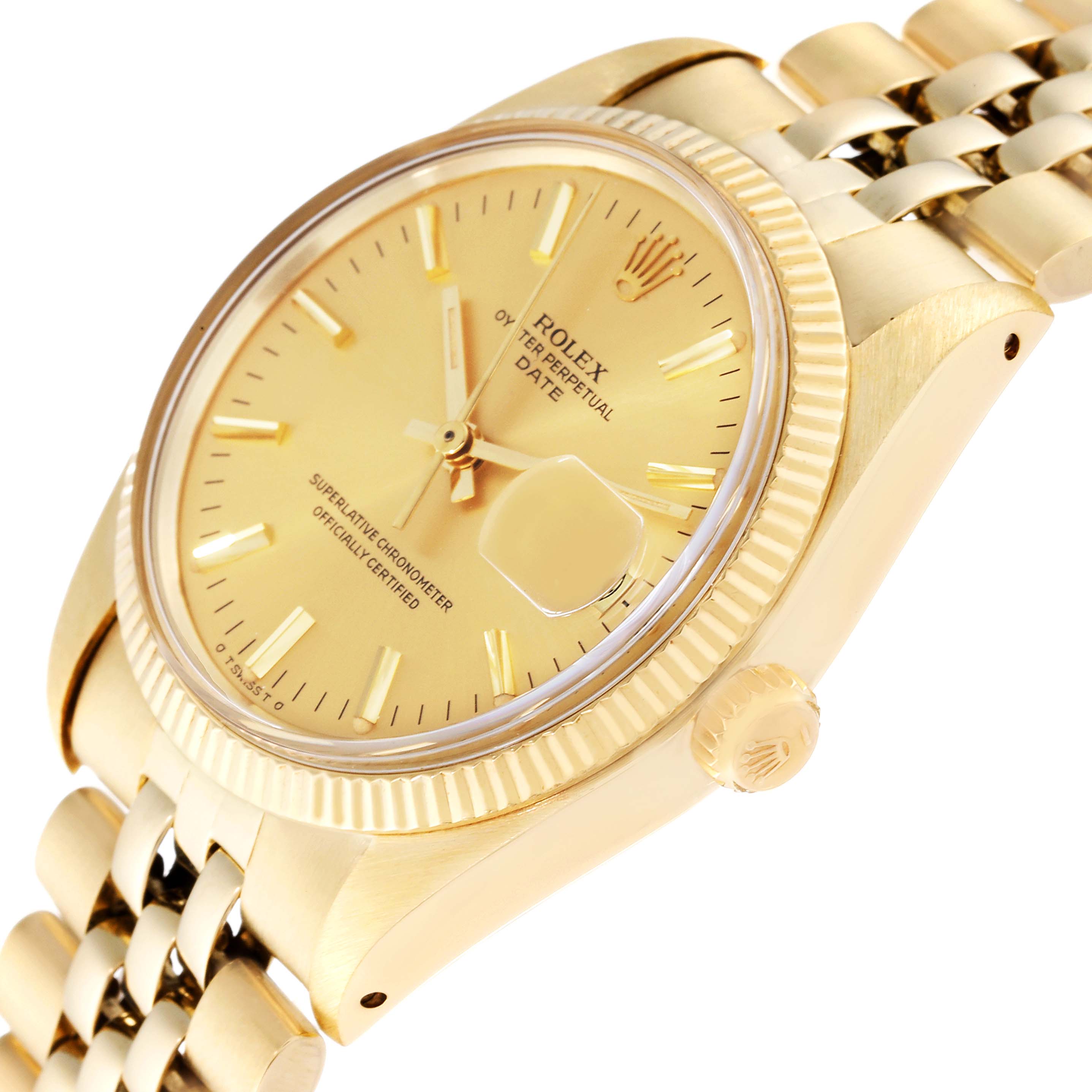 The image shows a Rolex Vintage Collection 1503 Men's Yellow Gold Champagne Dial 1503 Men's Yellow Gold Champagne Dial watch at a slight angle, highlighting the dial, date magnifier, crown, and bracelet.