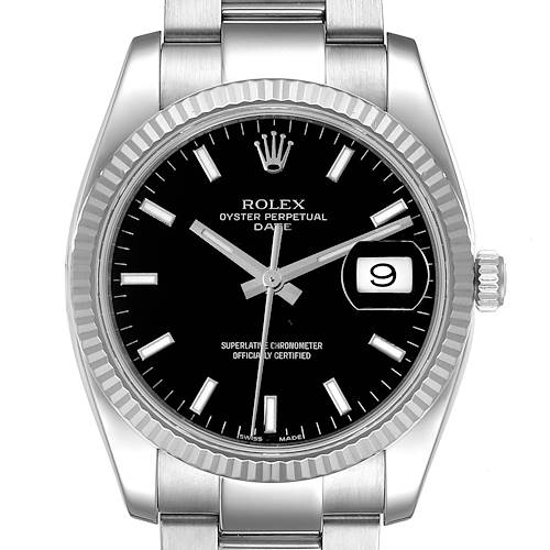 Photo of Rolex Date 34 Steel White Gold Black Dial Mens Watch 115234