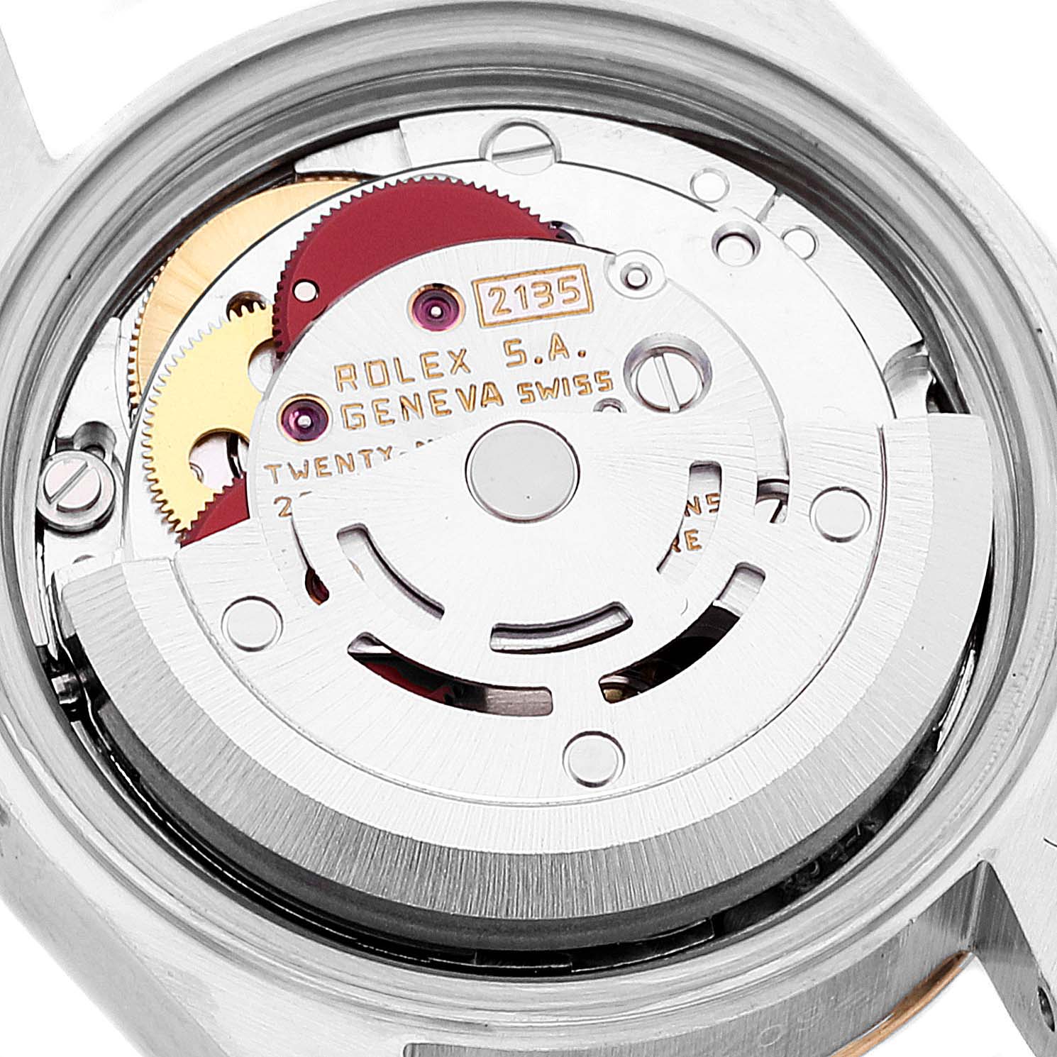 The image displays the open case back of a Rolex Datejust 69173 Women
s Steel and Gold (two tone) Champagne Dial 69173 Women
s Steel and Gold (two tone) Champagne Dial, showing its intricate movement mechanism.