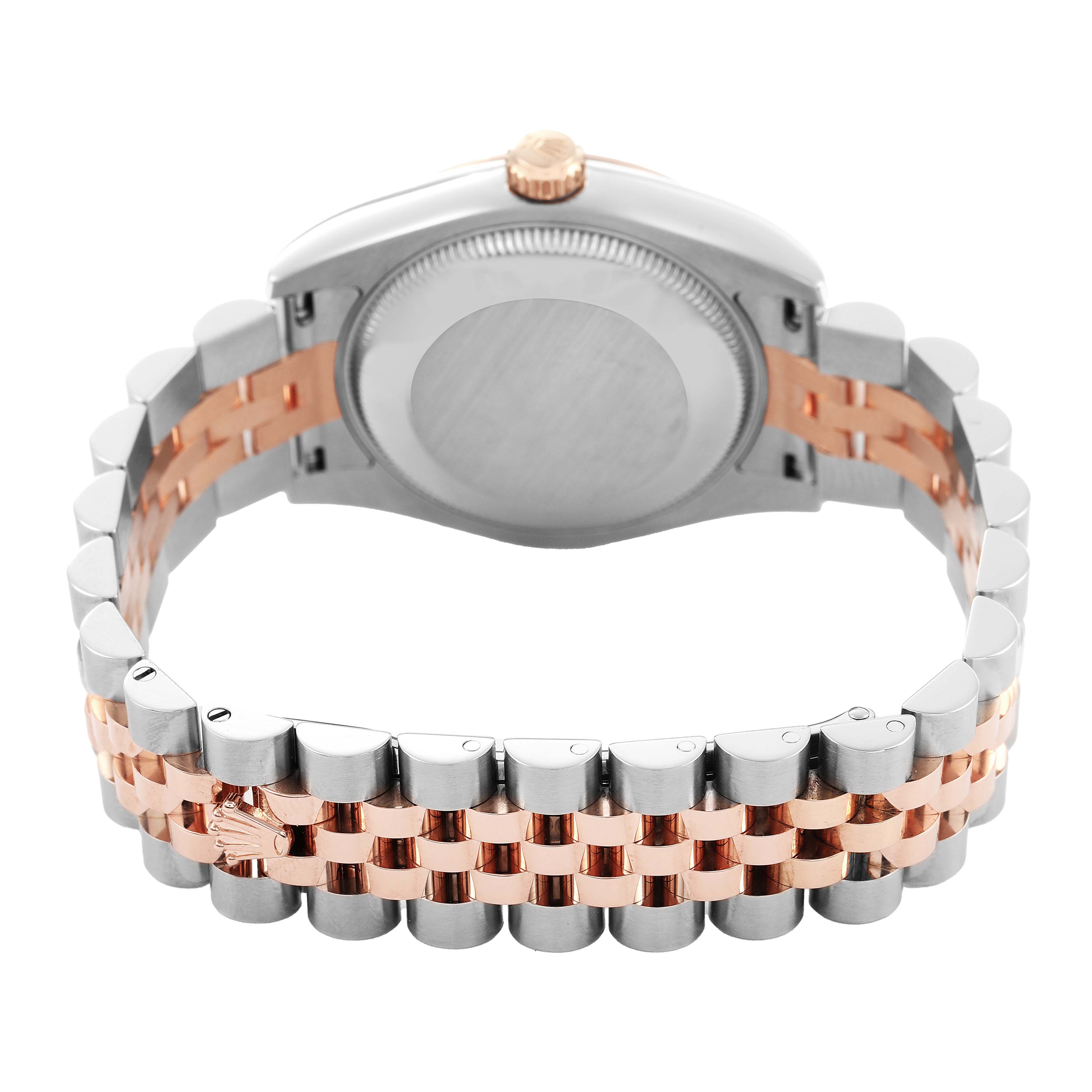 The image shows the backside of a Rolex Mid-Size 178271 Women's Steel and Gold (two tone) White Dial watch, highlighting the case back and two-tone bracelet.