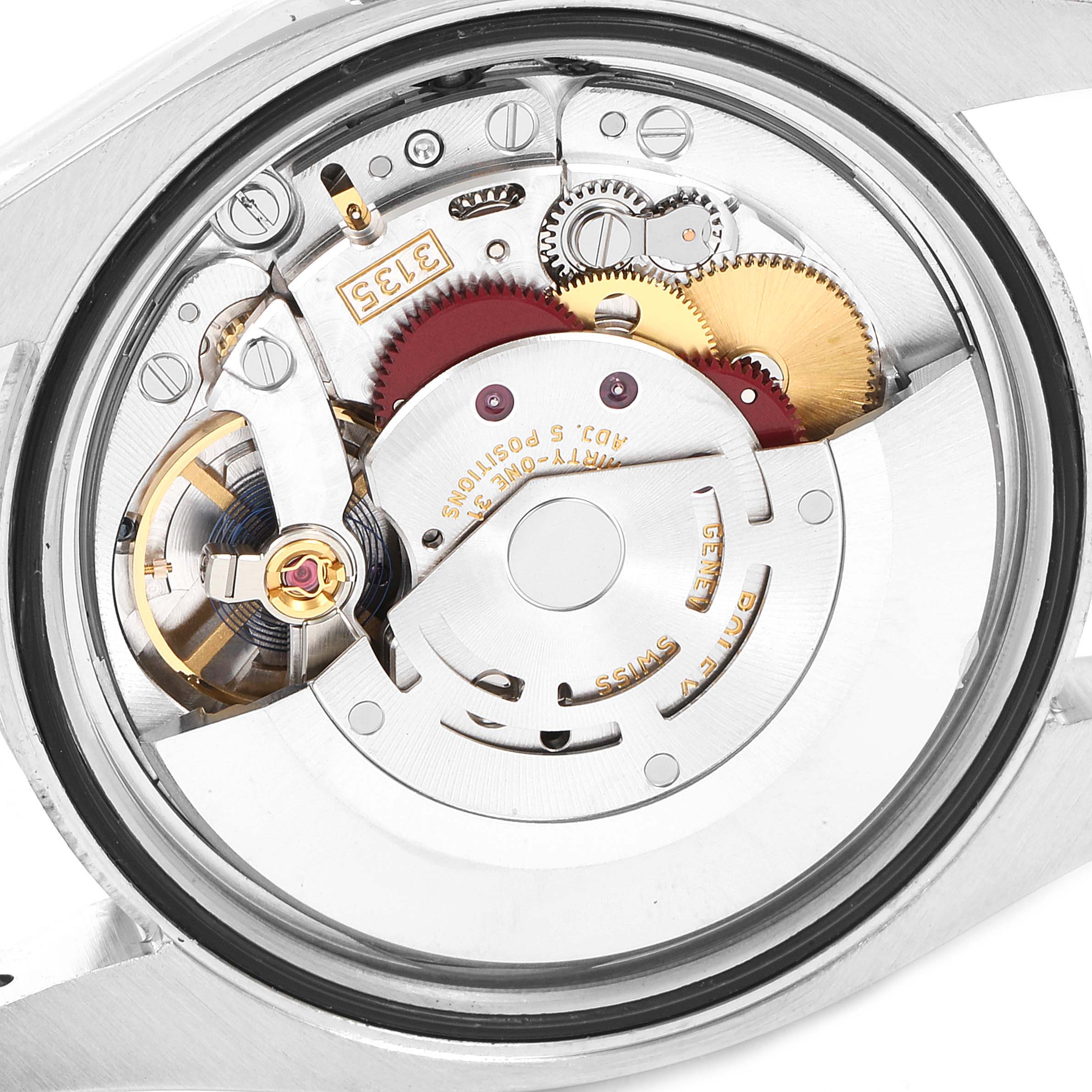 The image shows an angled view of the inner mechanical components of a Rolex Datejust 116231 Men's Steel and Gold (two tone) White Dial 116231 Men's Steel and Gold (two tone) White Dial watch.