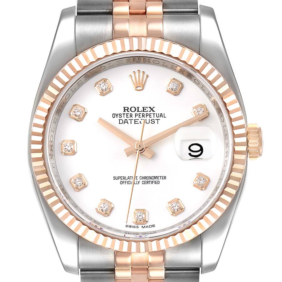 Rolex Datejust 36mm Steel Rose Gold Diamond Unisex Watch 116231 SwissWatchExpo