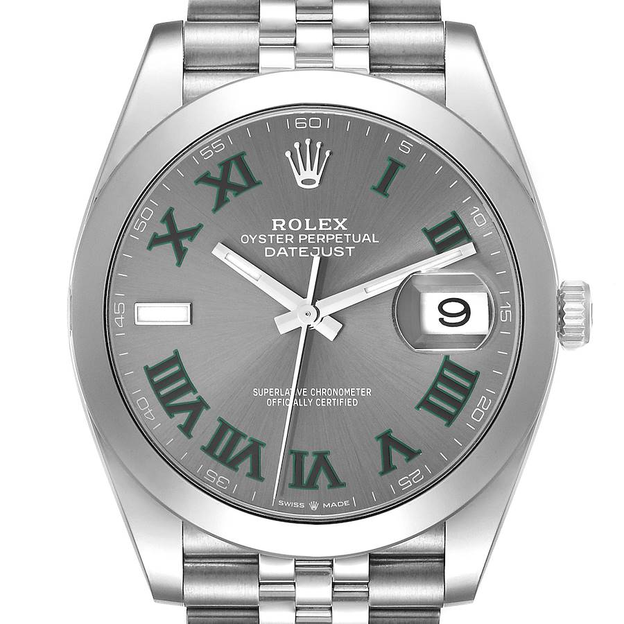 Rolex Datejust 41 Grey Green Wimbledon Dial Steel Mens Watch 126300 Unworn SwissWatchExpo