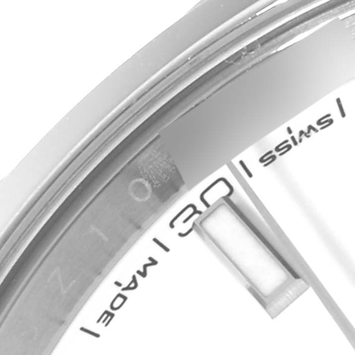The image shows a close-up of the dial and bezel of a Rolex Datejust 41 126300 Men's Stainless Steel White Dial 126300 Men's Stainless Steel White Dial, focusing on the date window and "Swiss Made" text.